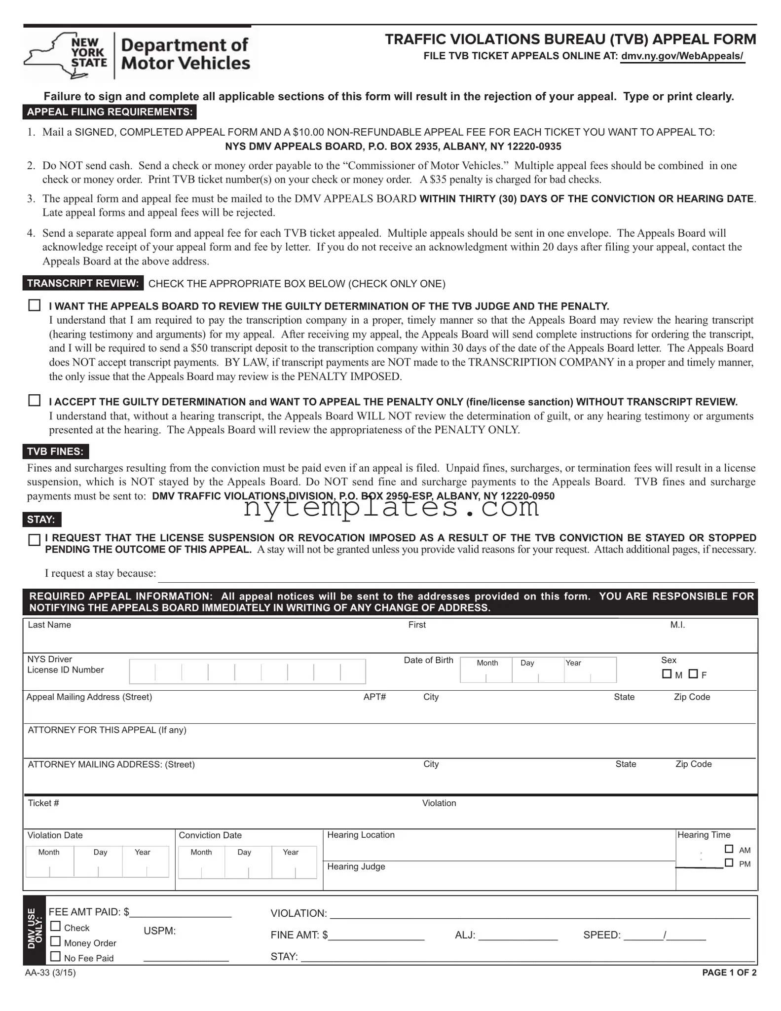 Fillable Aa 33 New York Form in PDF