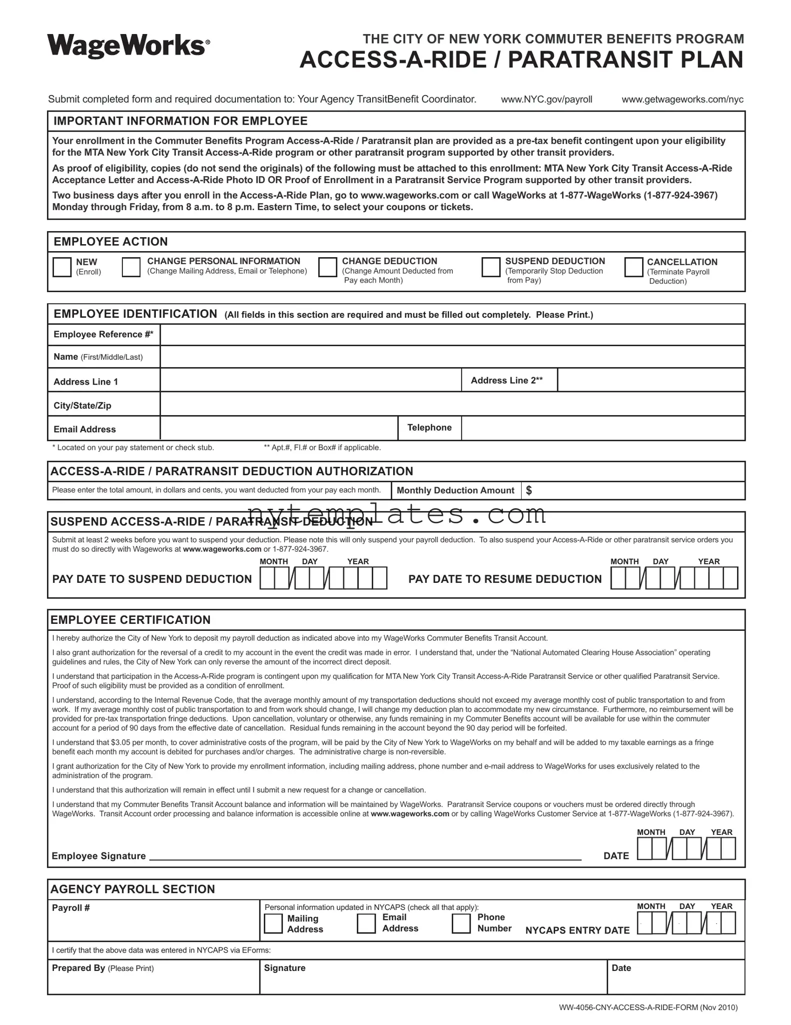 Fillable Access A Ride Nyc Application Form in PDF