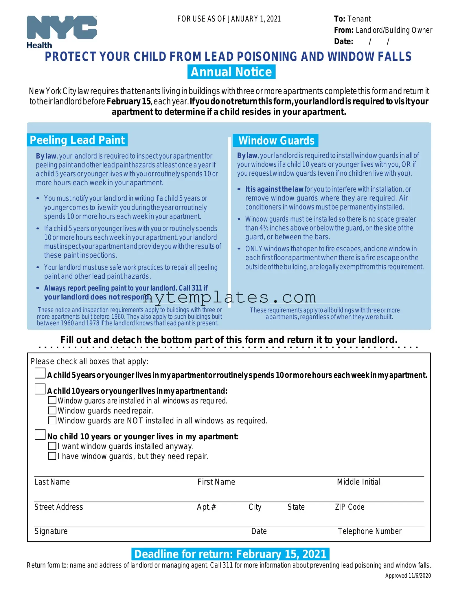 Fillable Annual Notice Nyc Form in PDF