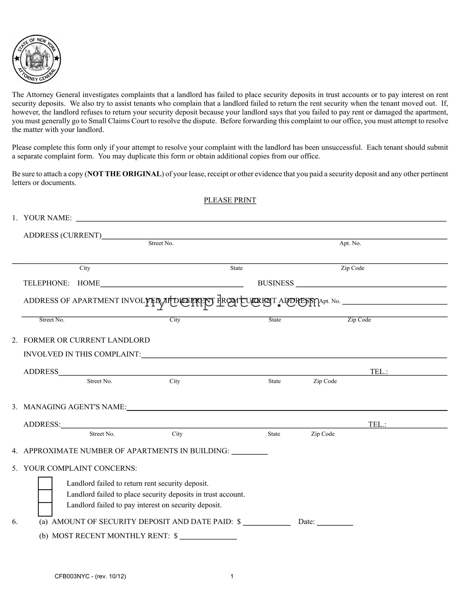 Fillable Cfb003Nyc Form in PDF