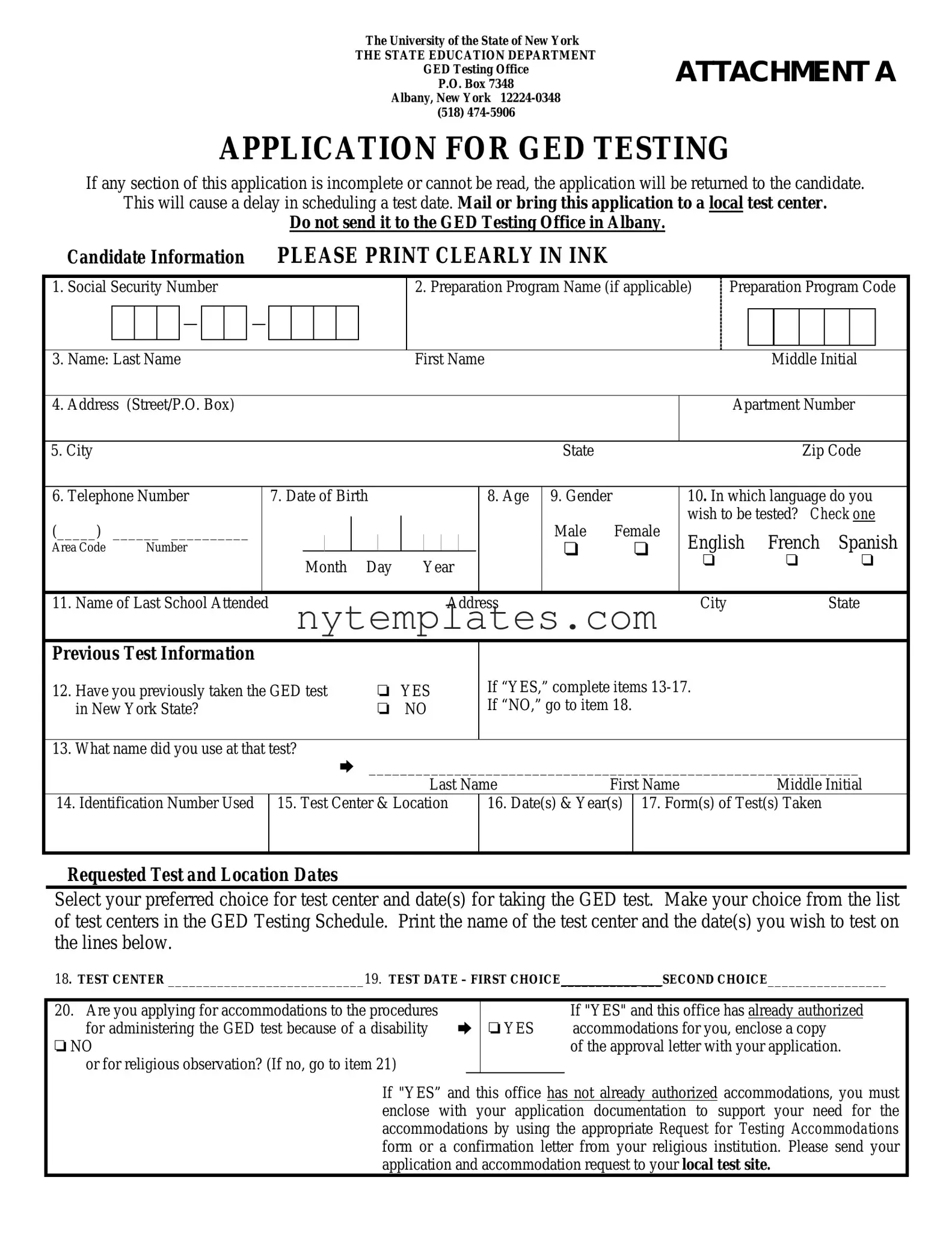 Fillable Ged Application Nyc Form in PDF