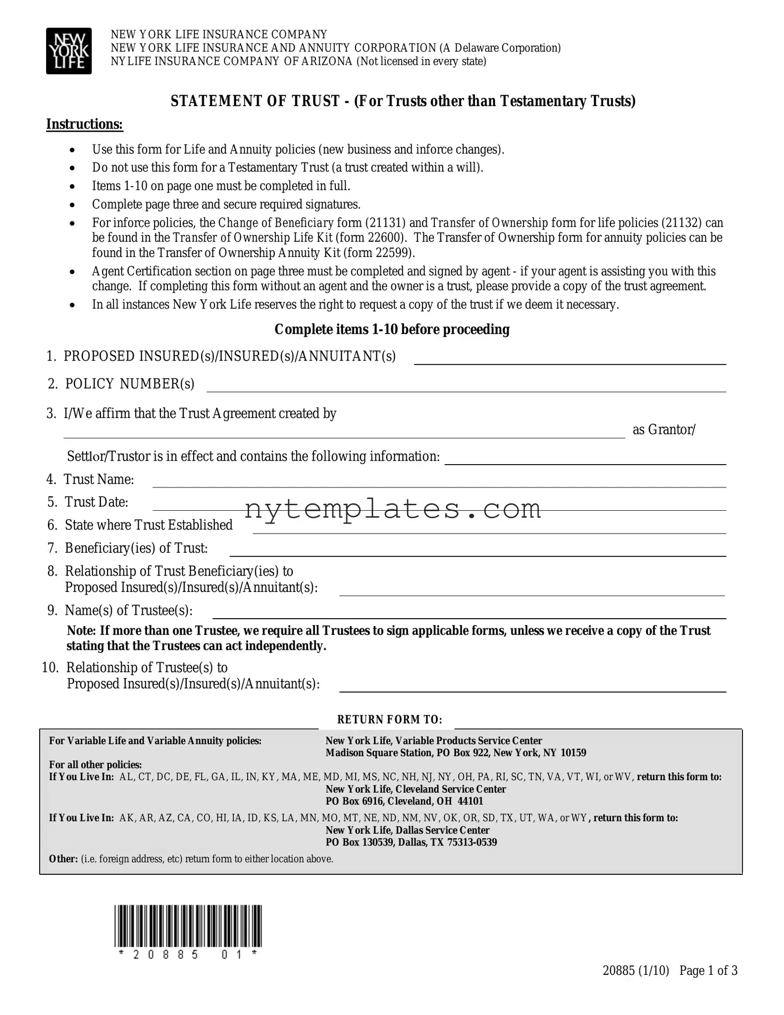 Fillable New York 20885 Form in PDF