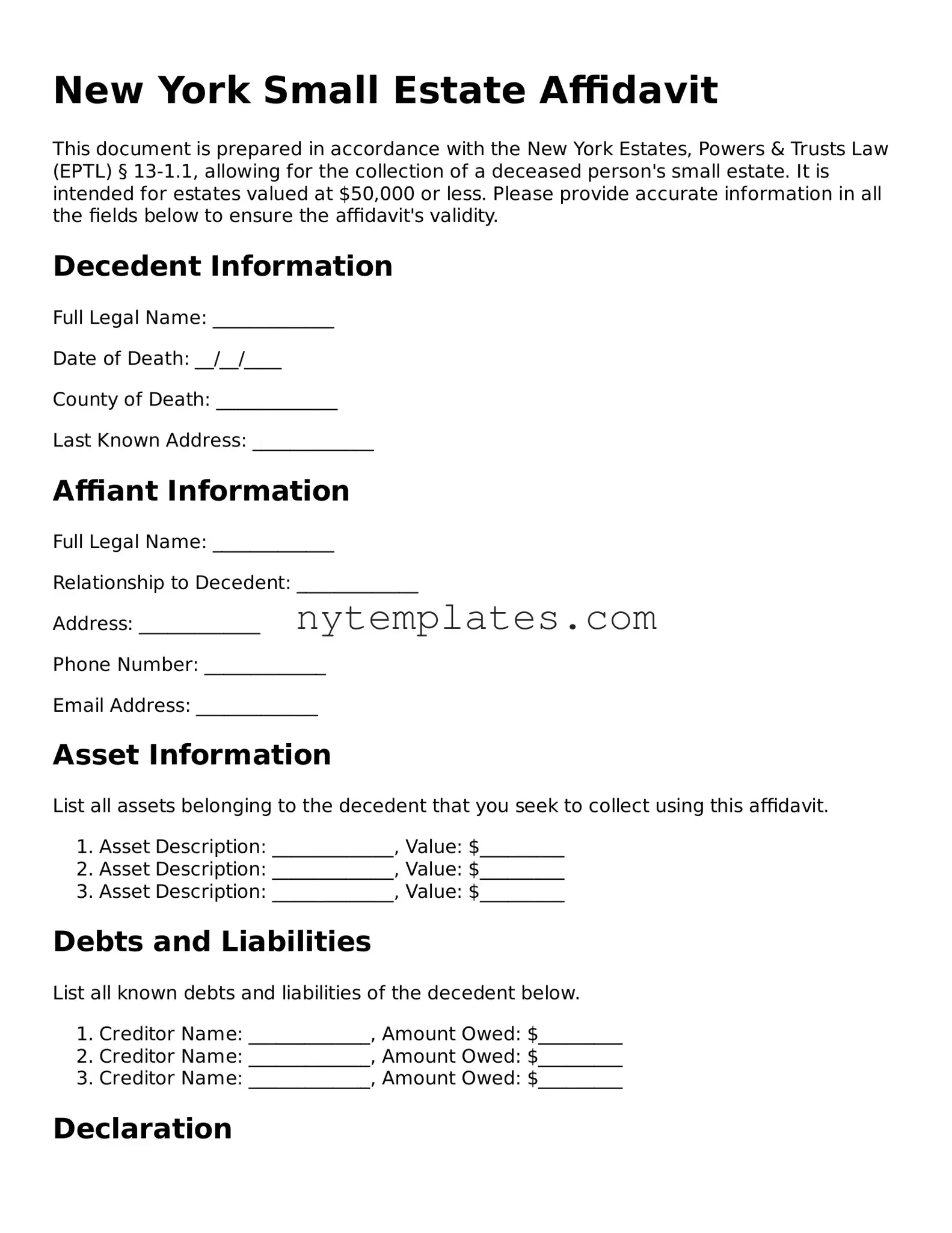 New York Small Estate Affidavit Form