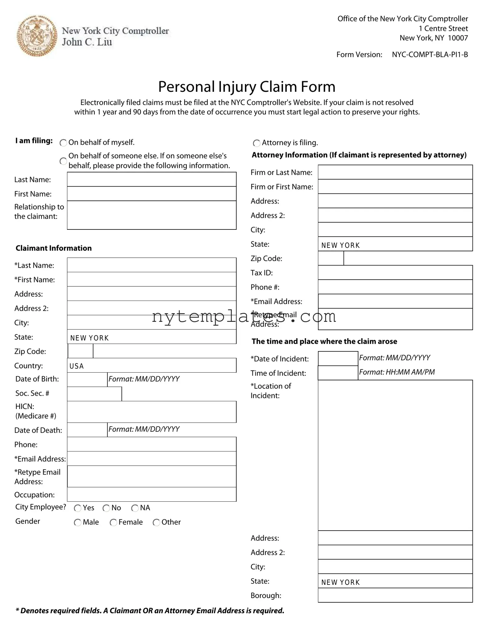 Fillable New York Claim Form in PDF