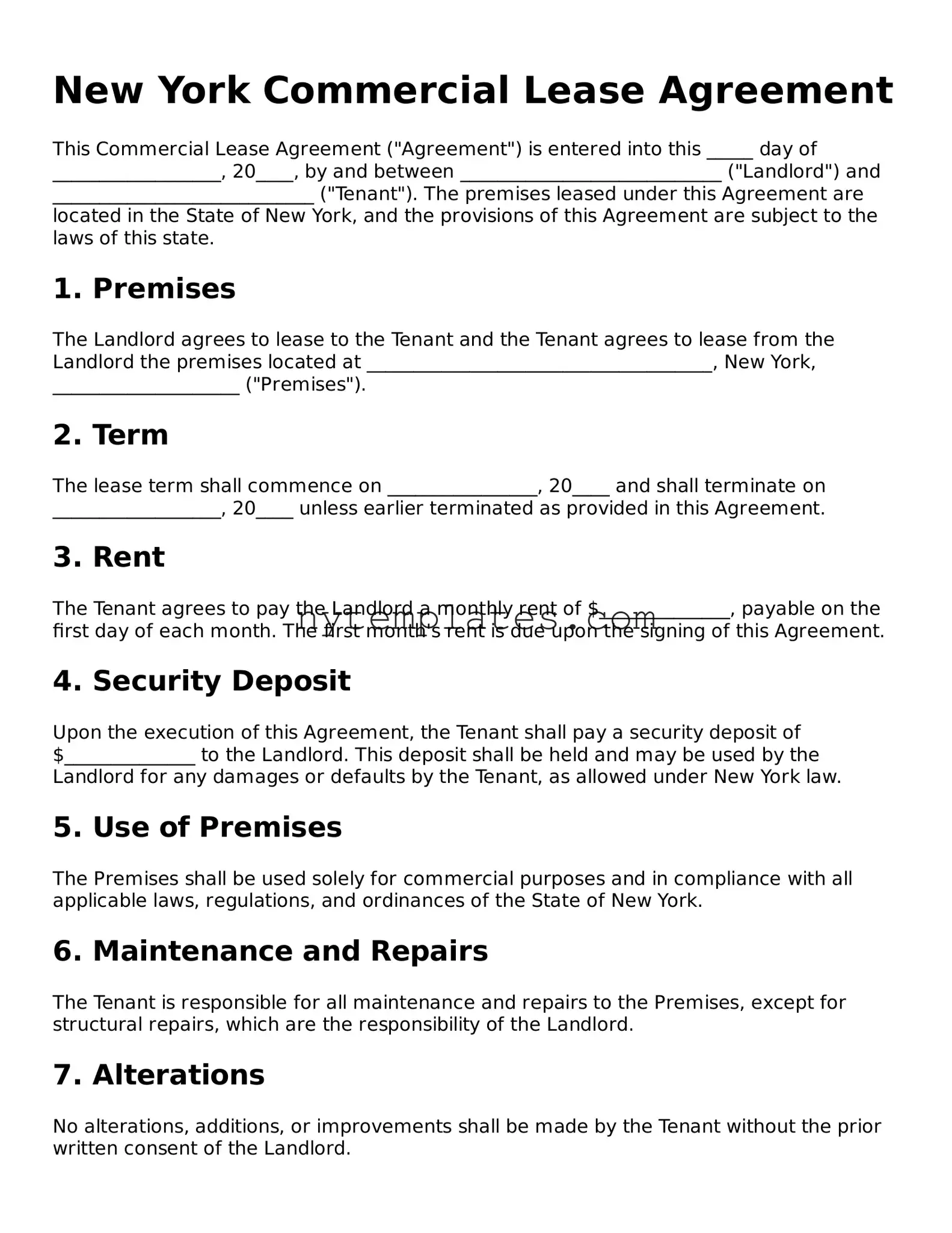 New York Commercial Lease Agreement Form