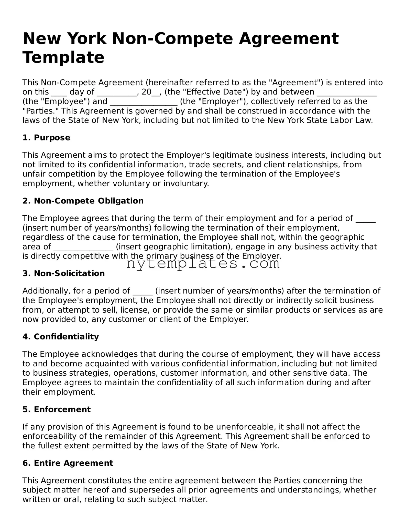New York Non-compete Agreement Form