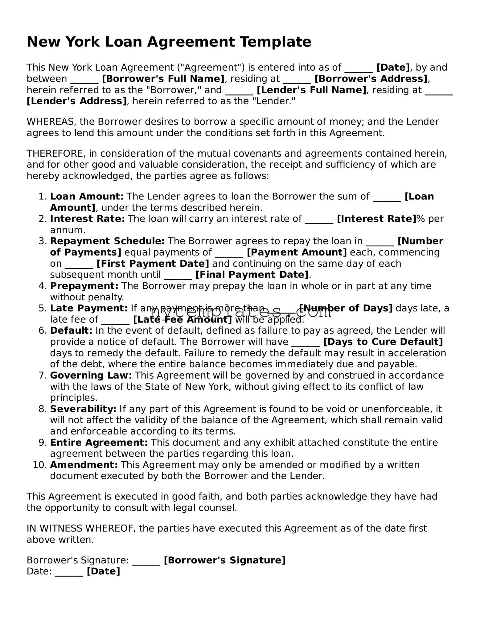 New York Loan Agreement Form