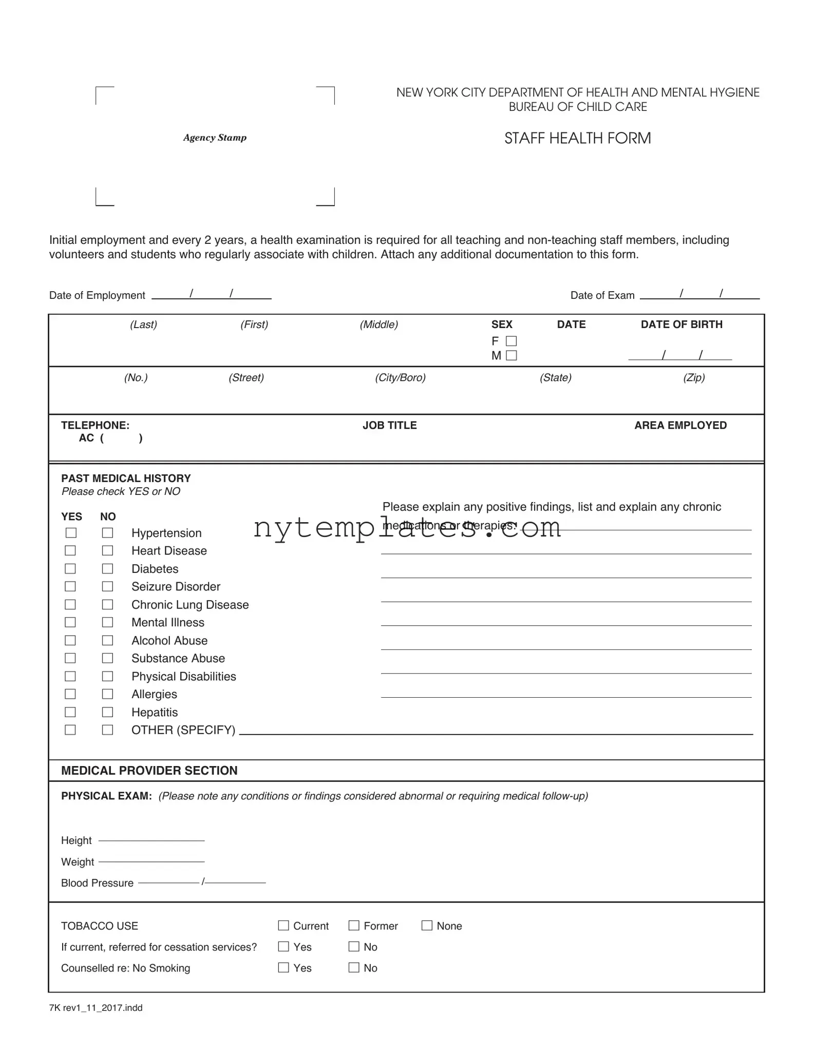 Fillable New York Daycare Annual Staff Form in PDF