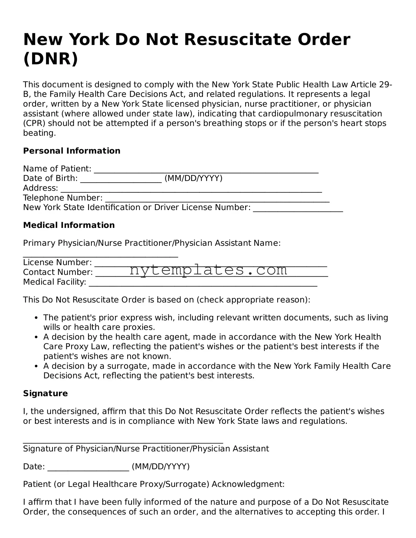 New York Do Not Resuscitate Order Form