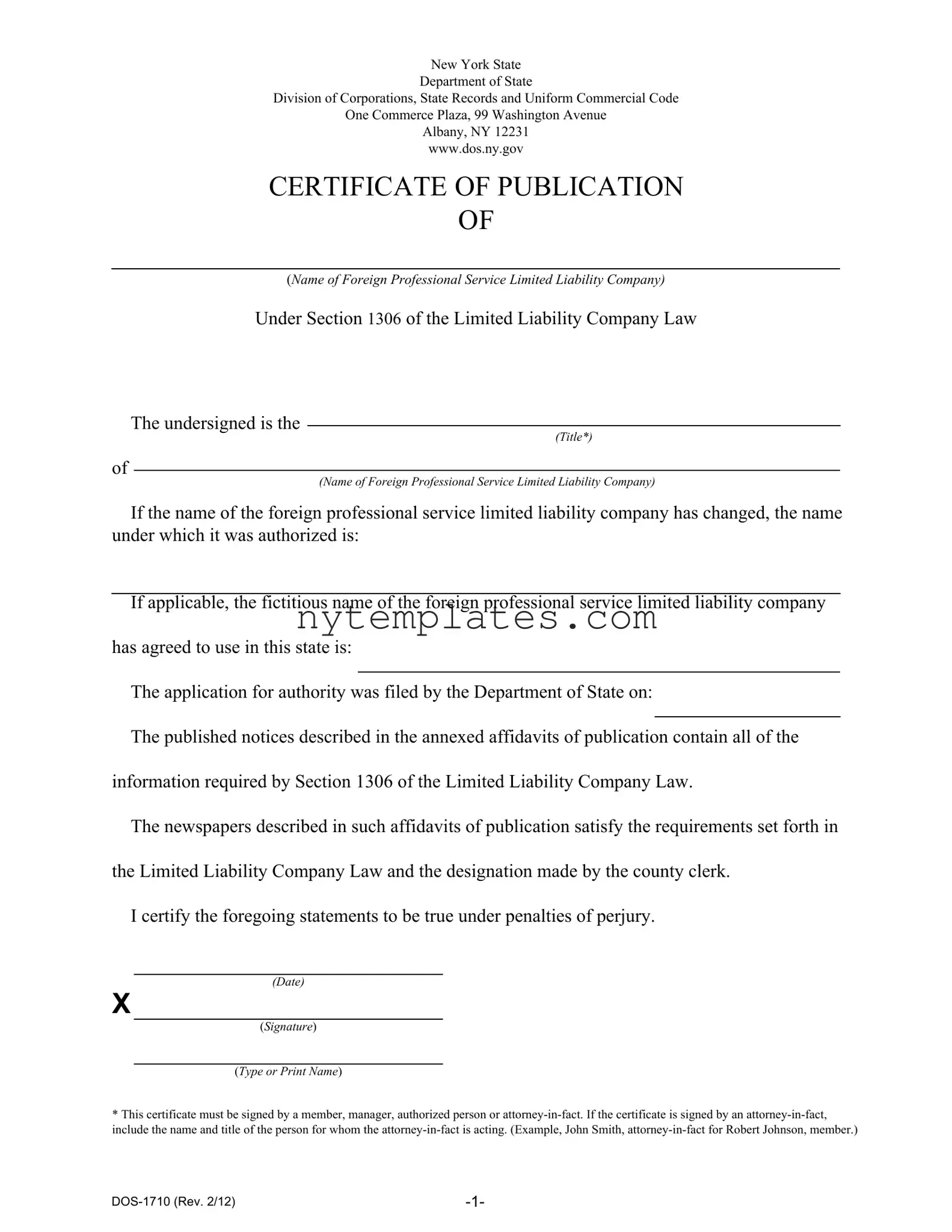 Fillable New York Dos 1710 Form in PDF