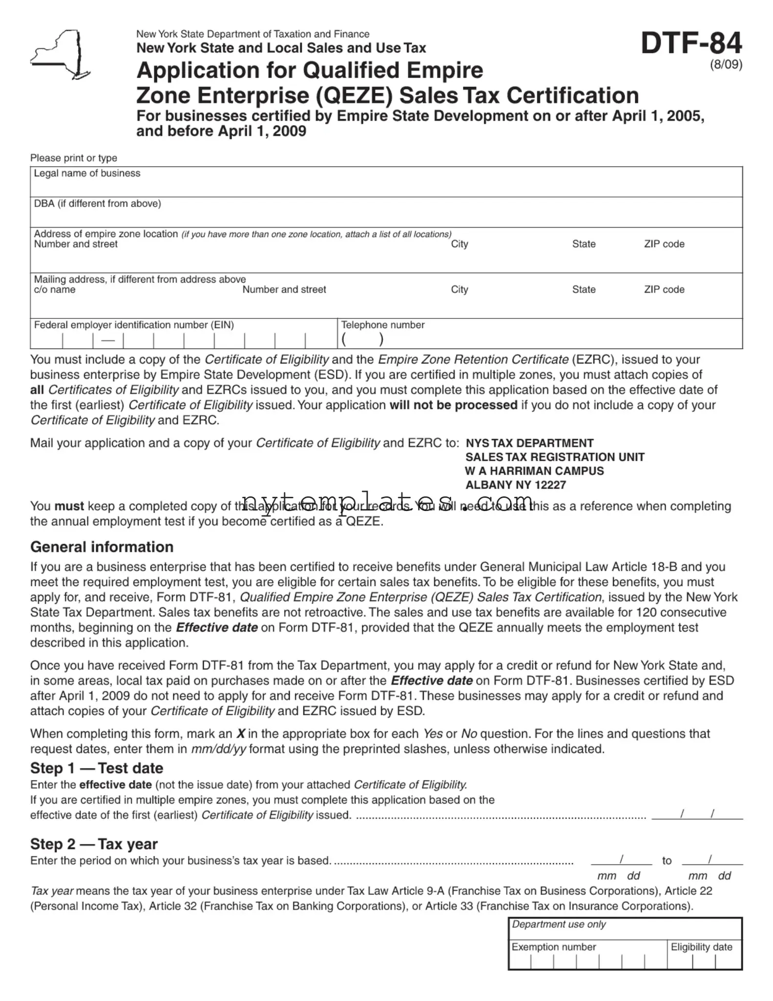 Fillable New York Dtf 84 Form in PDF