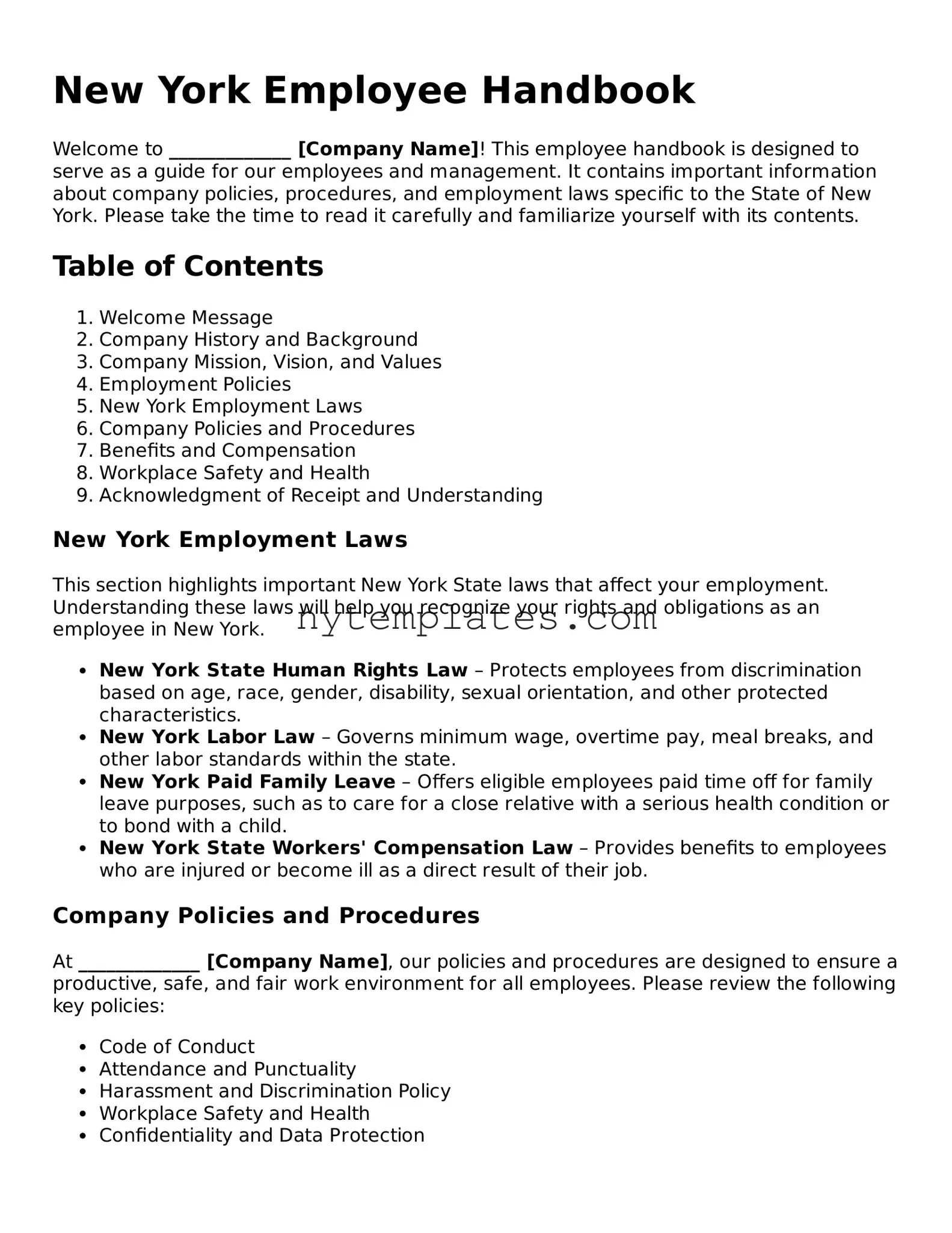 New York Employee Handbook Form