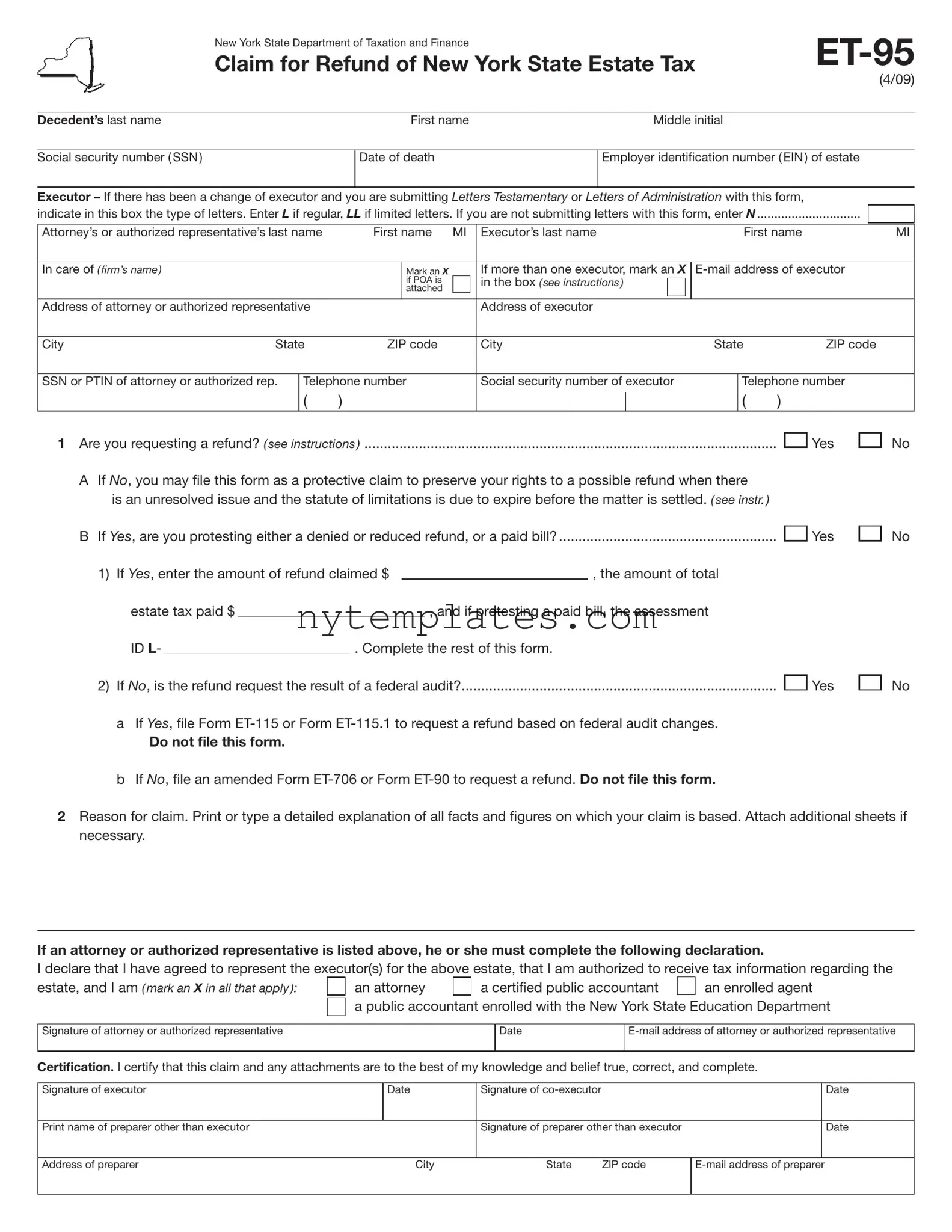 Fillable New York Et 95 Form in PDF