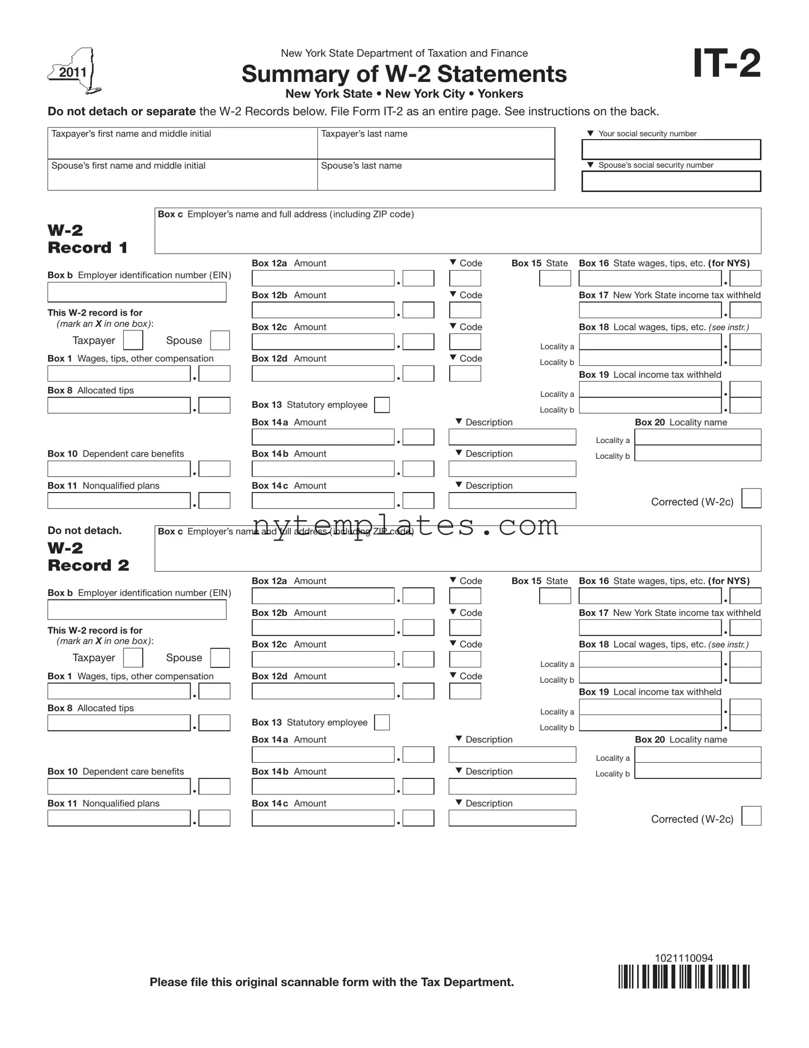 Fillable New York It 2 Form in PDF