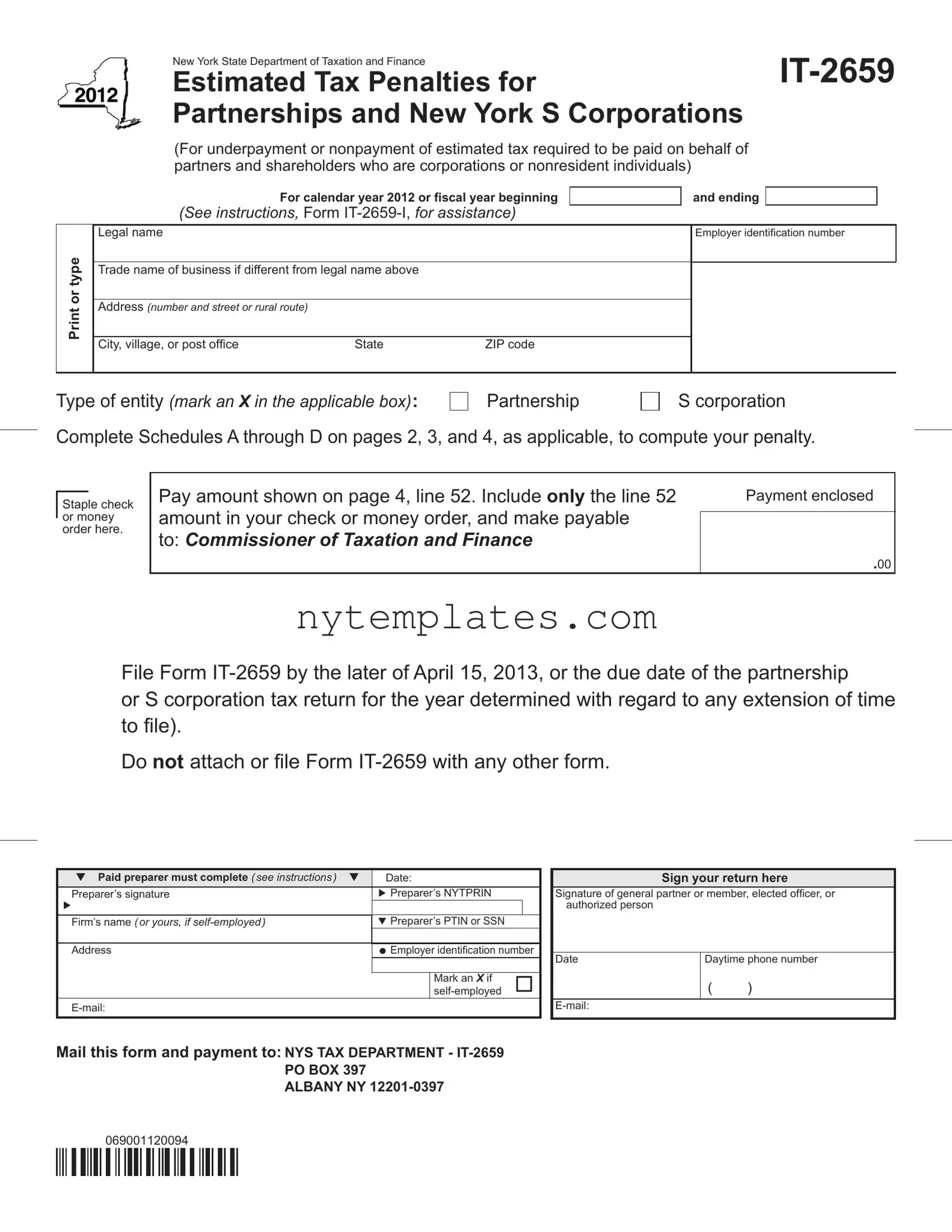 Fillable New York It 2659 Form in PDF