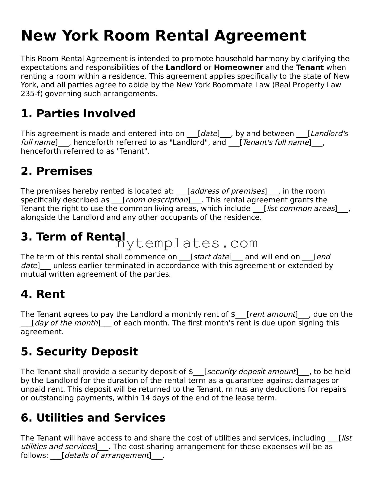 New York Room Rental Agreement Form