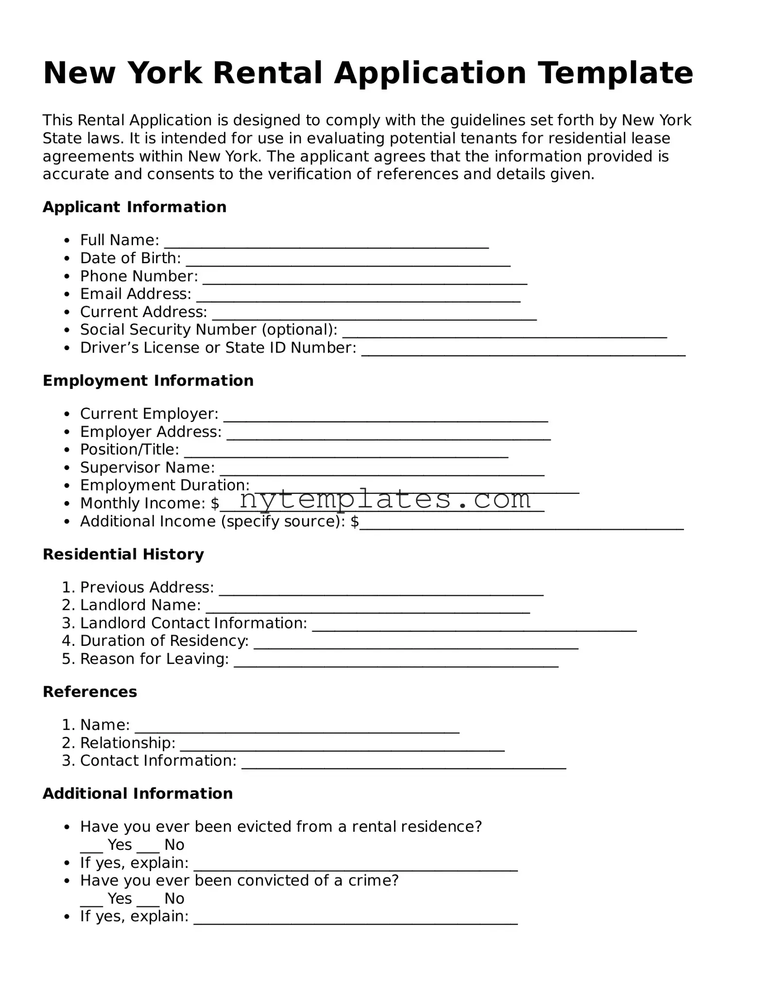 New York Rental Application Form