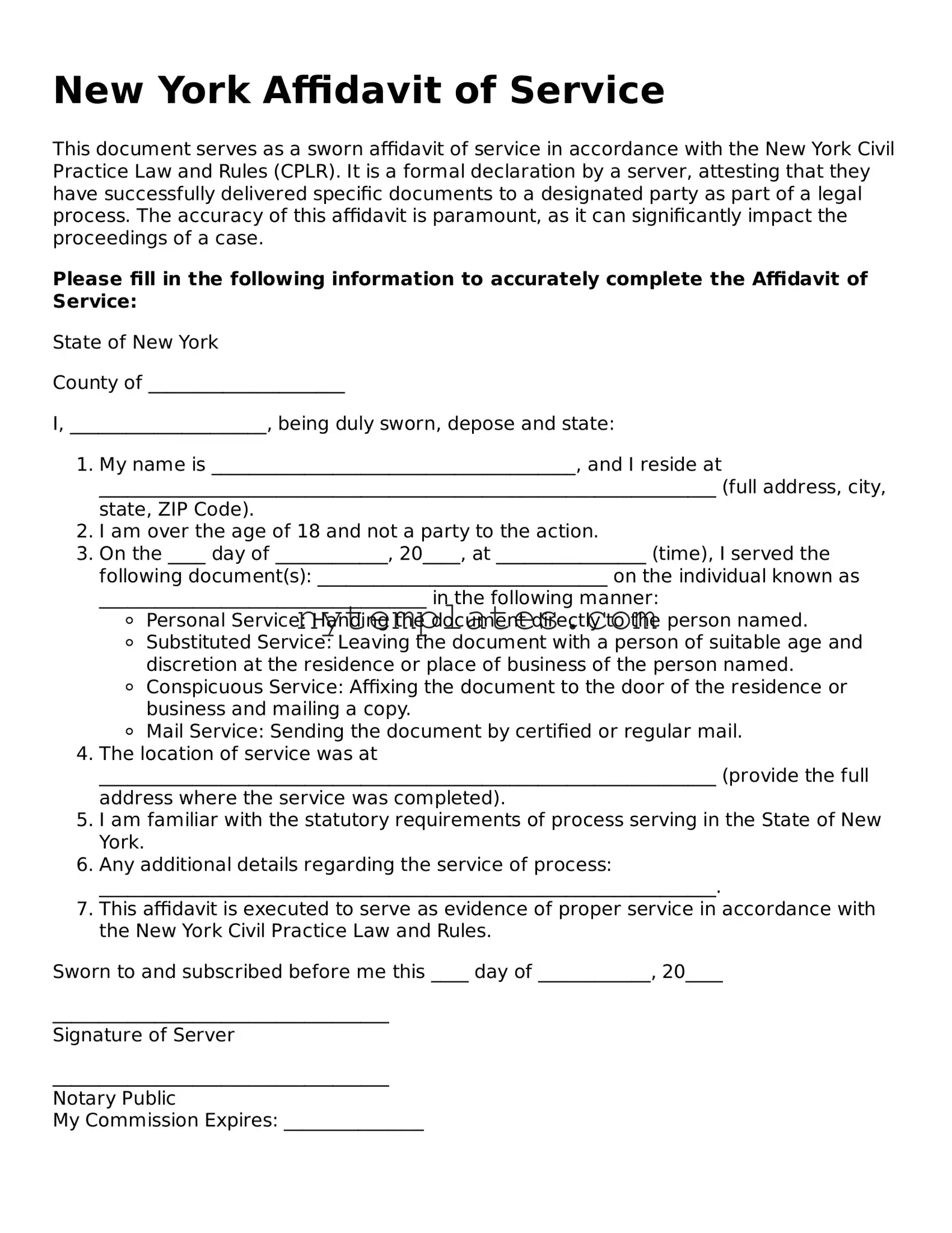 New York Affidavit of Service Form