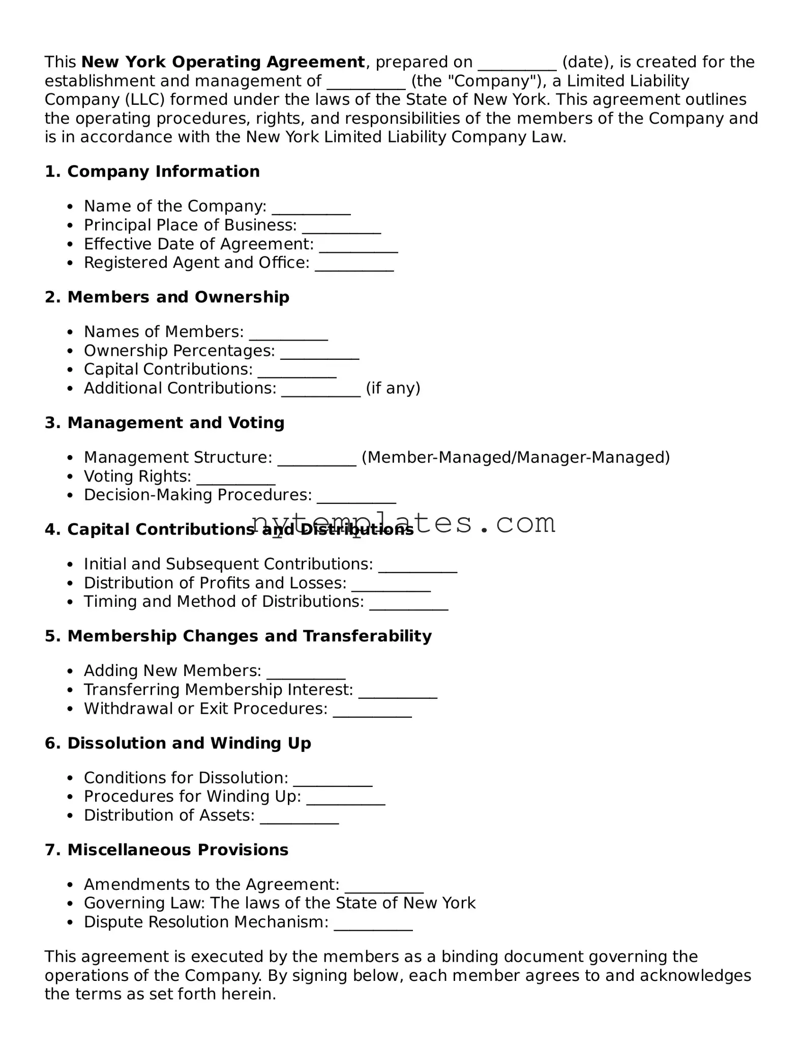 New York Operating Agreement Form