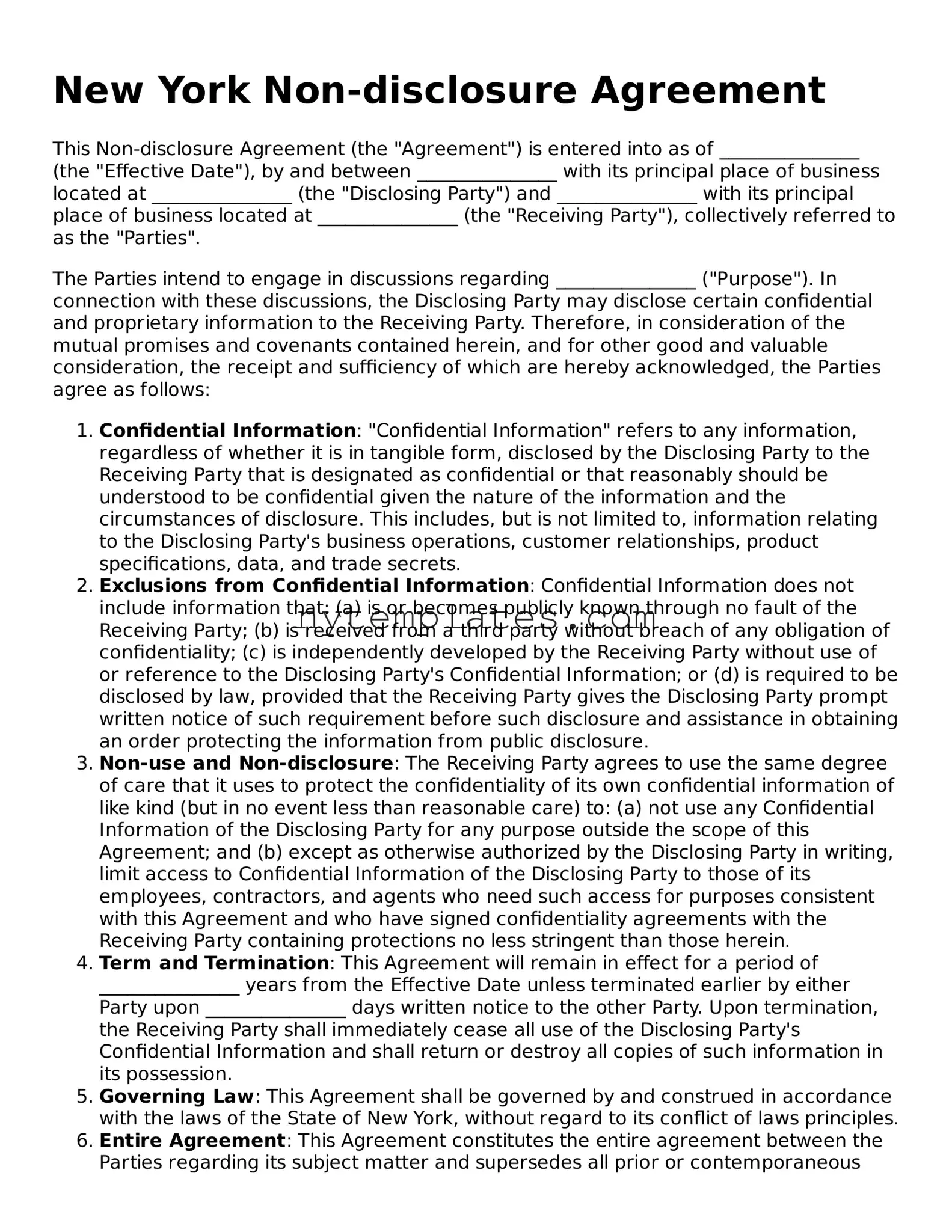 New York Non-disclosure Agreement Form