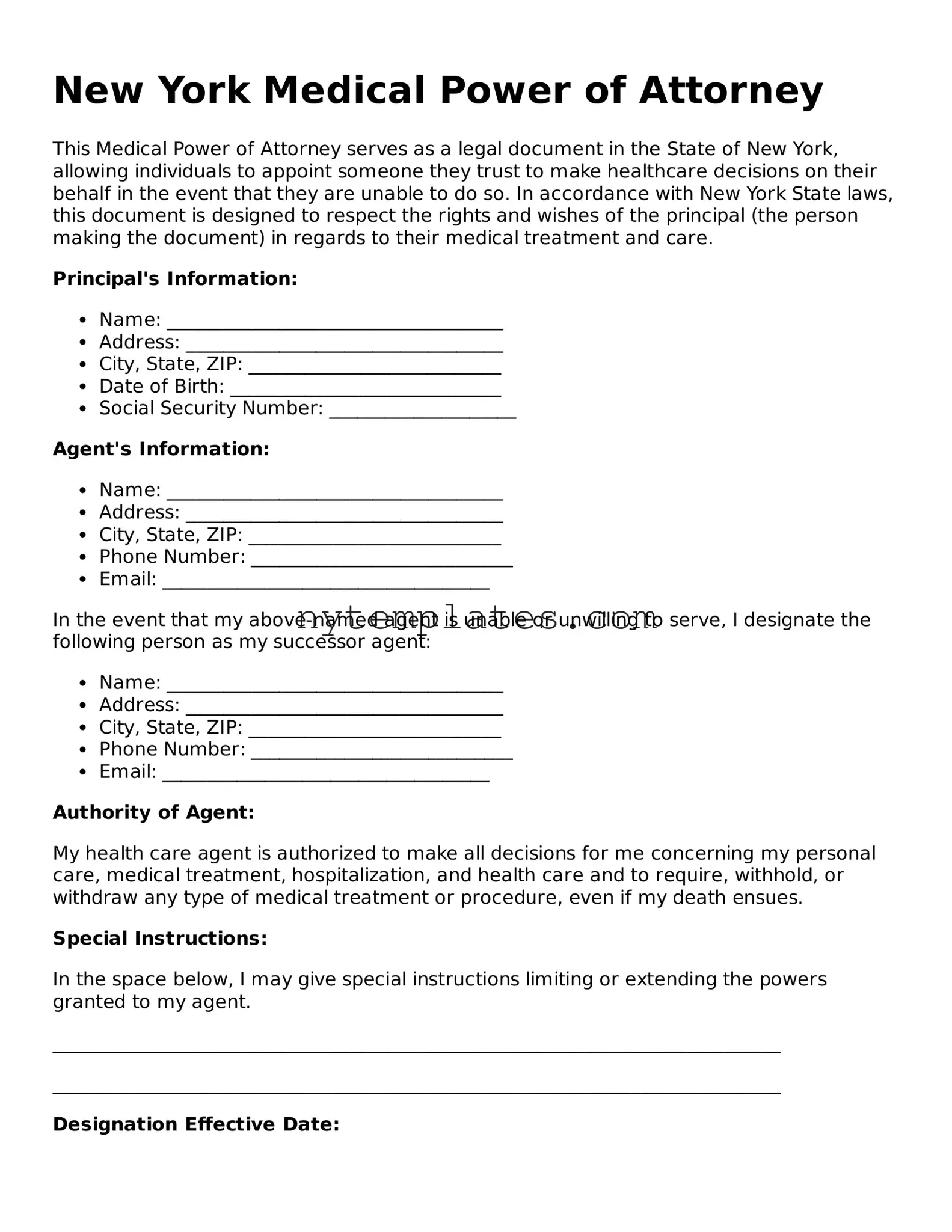 New York Medical Power of Attorney Form