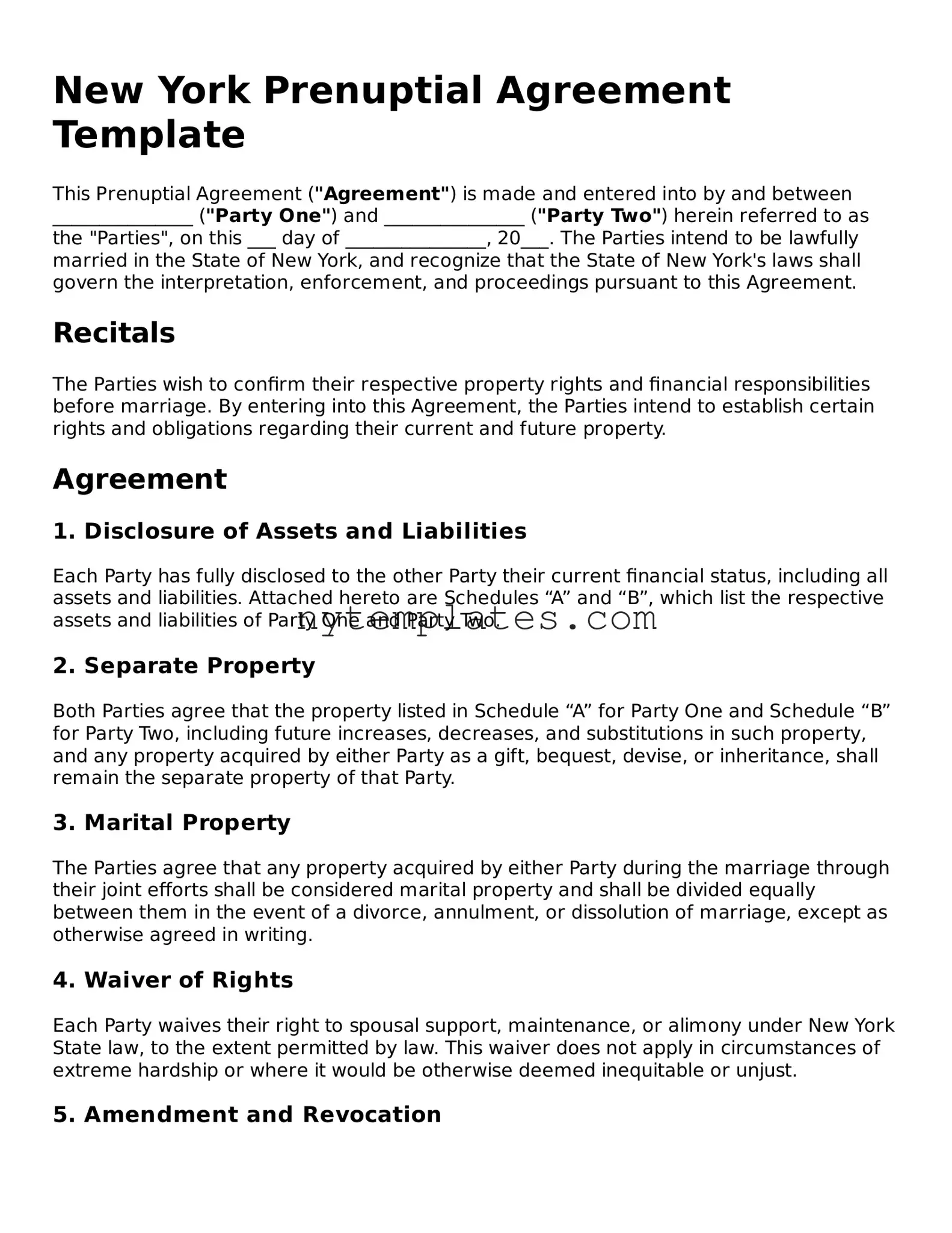 New York Prenuptial Agreement Form