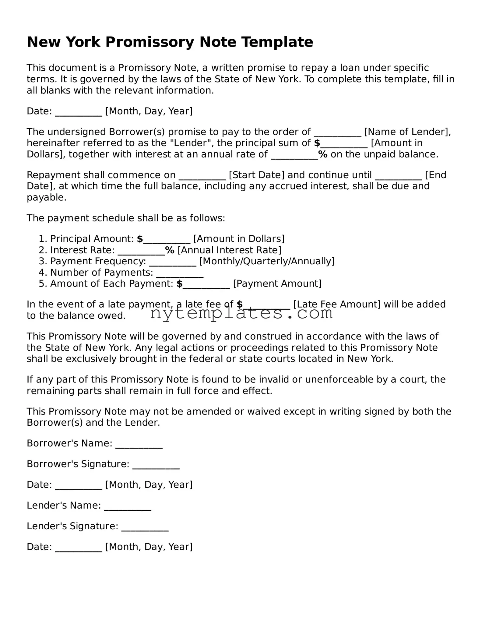 New York Promissory Note Form