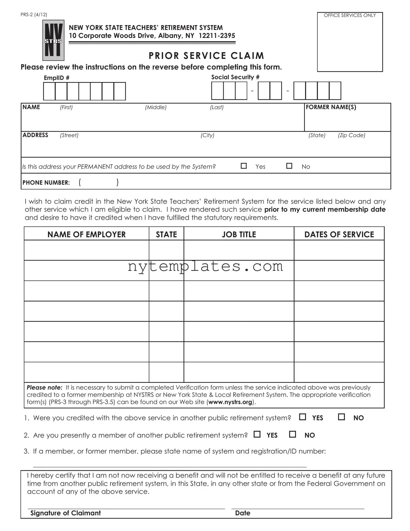 Fillable New York Prs 2 Form in PDF
