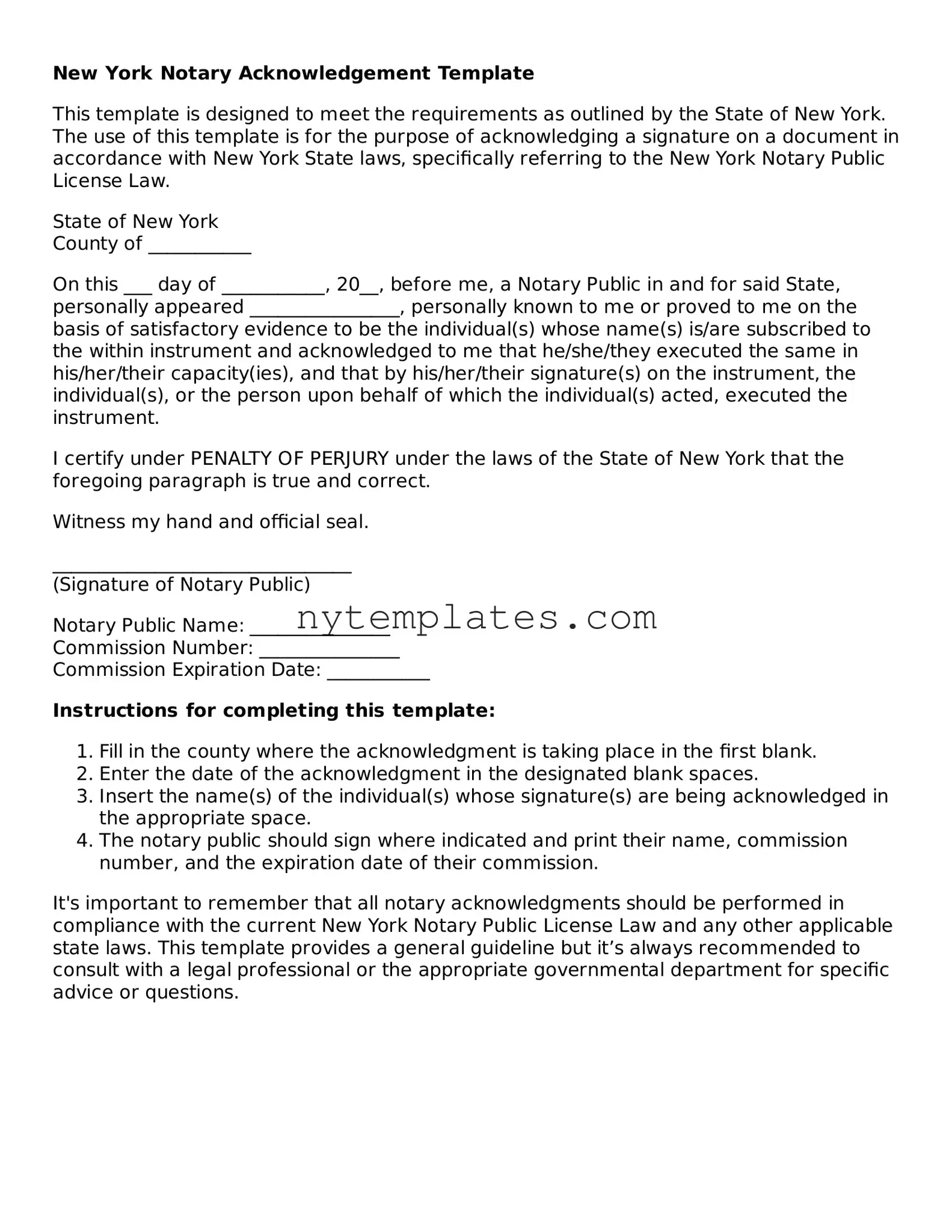 New York Notary Acknowledgement Form