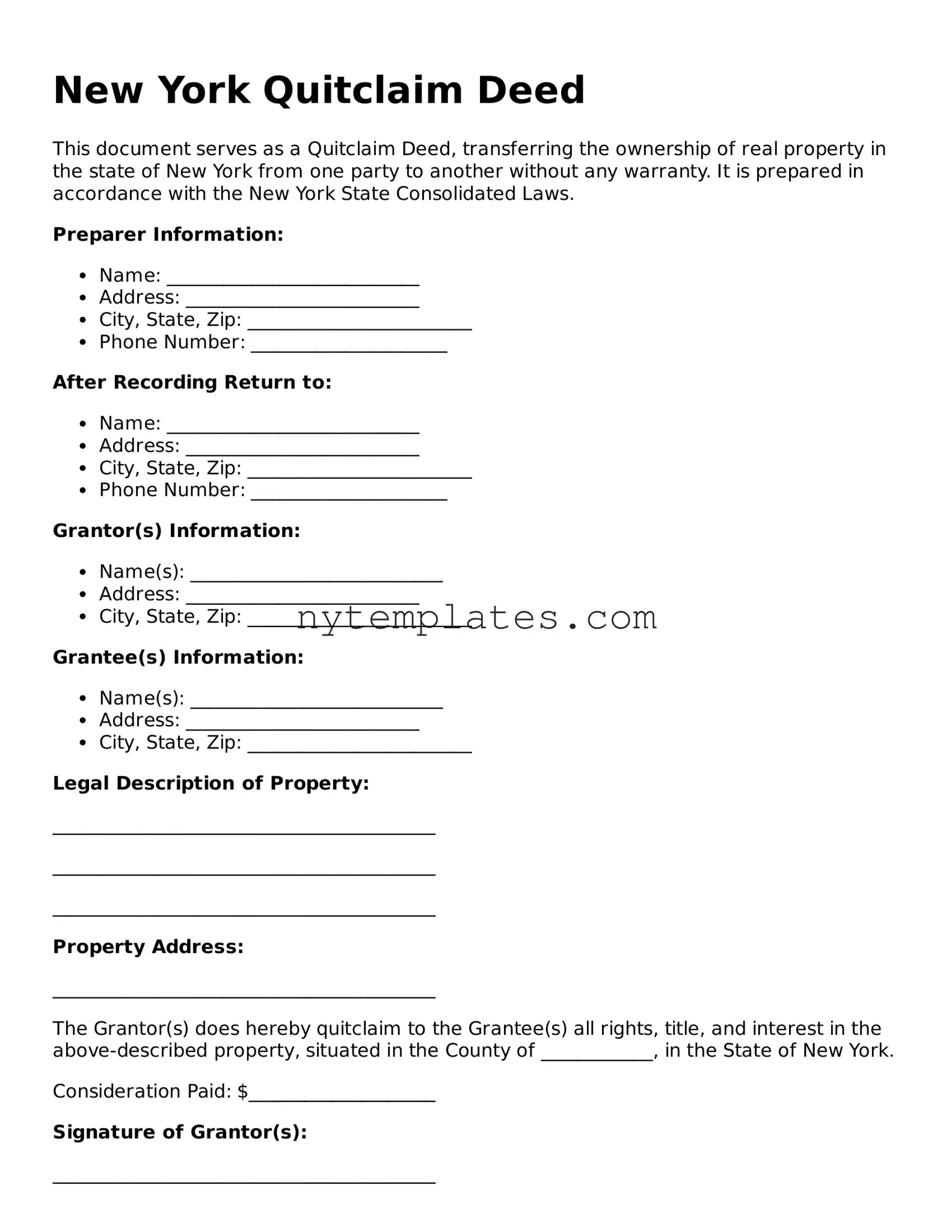 New York Quitclaim Deed Form