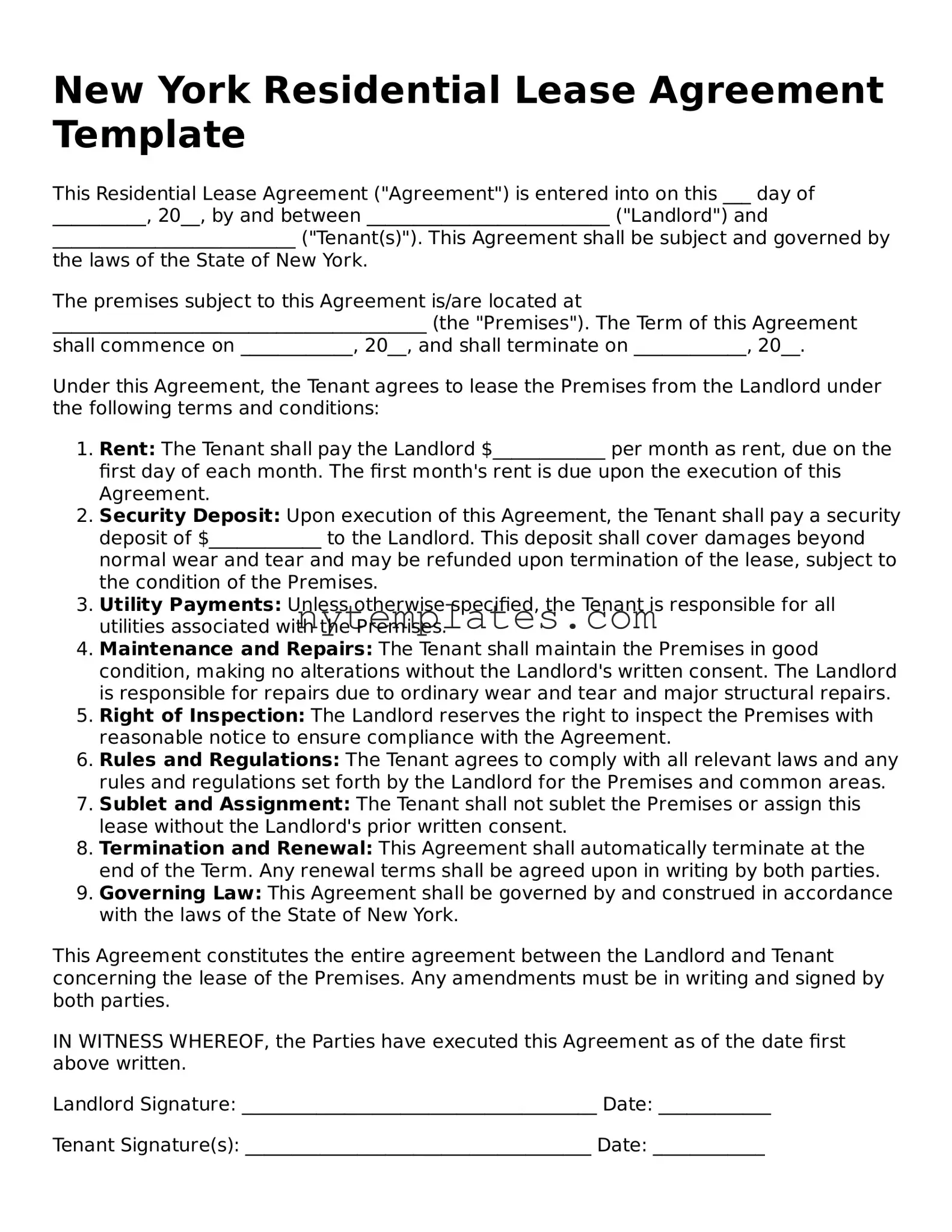 New York Residential Lease Agreement Form