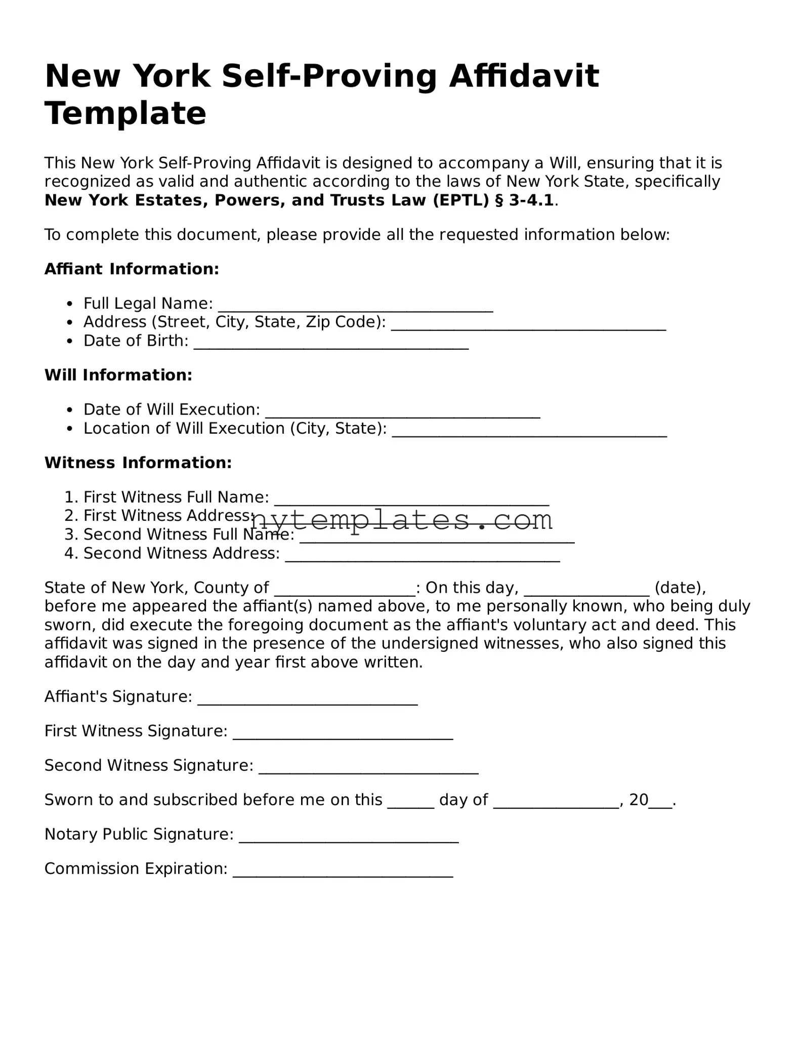 New York Self-Proving Affidavit Form