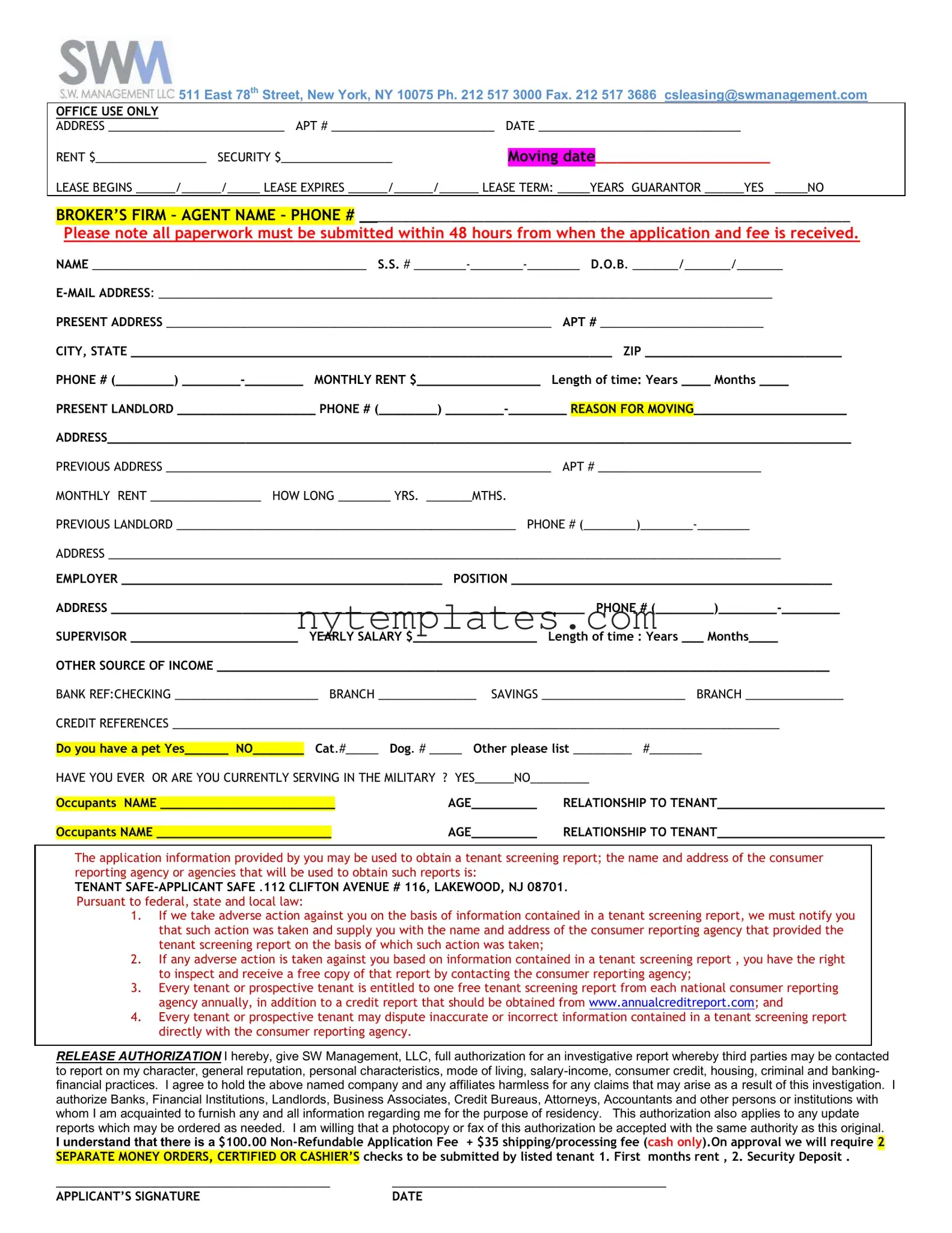 Fillable New York Sw Management Form in PDF
