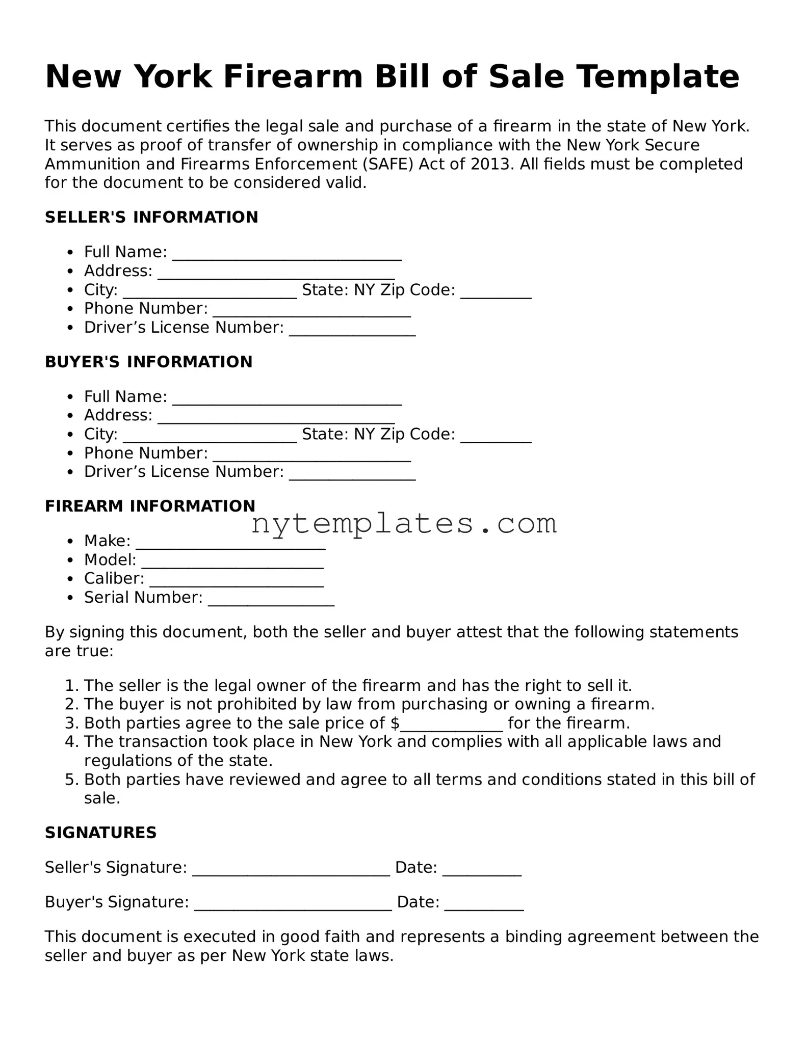 New York Firearm Bill of Sale Form
