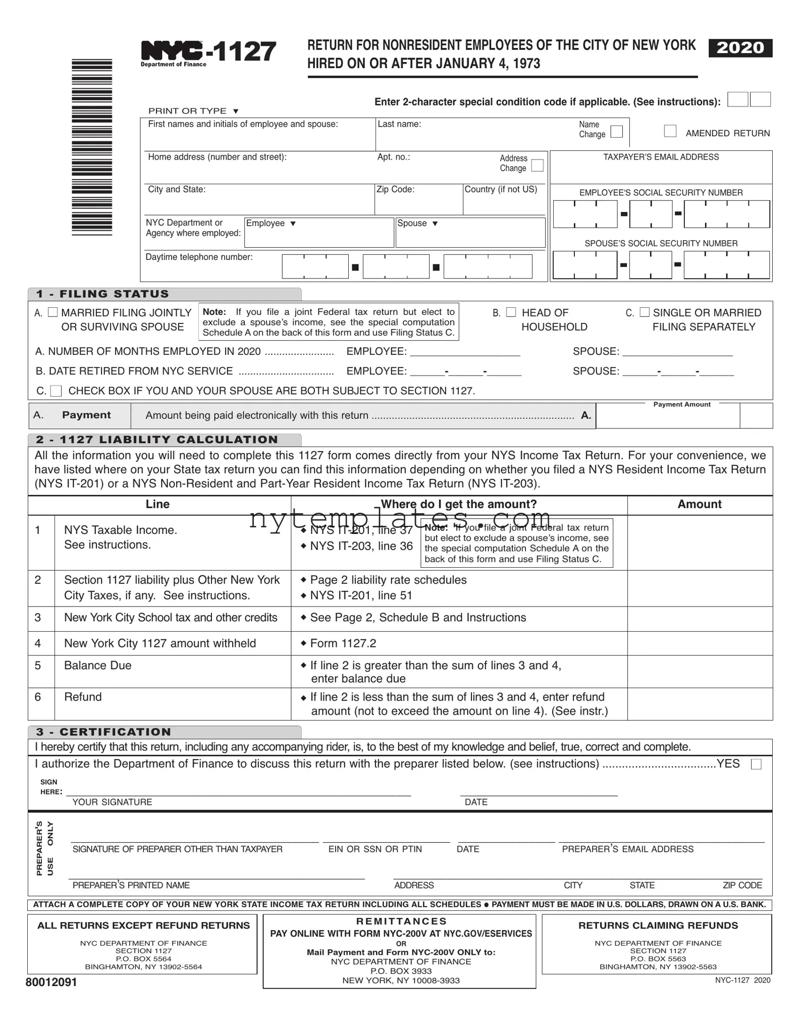 Fillable Nyc 1127 Form in PDF