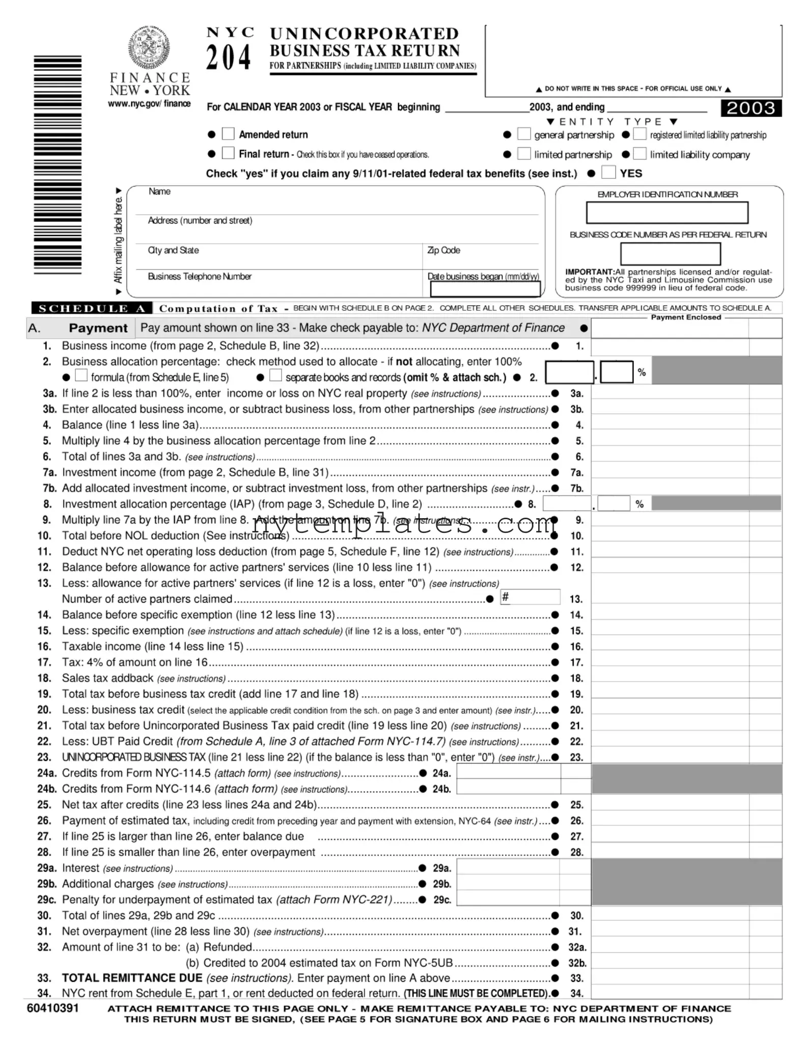 Fillable Nyc 204 Form in PDF