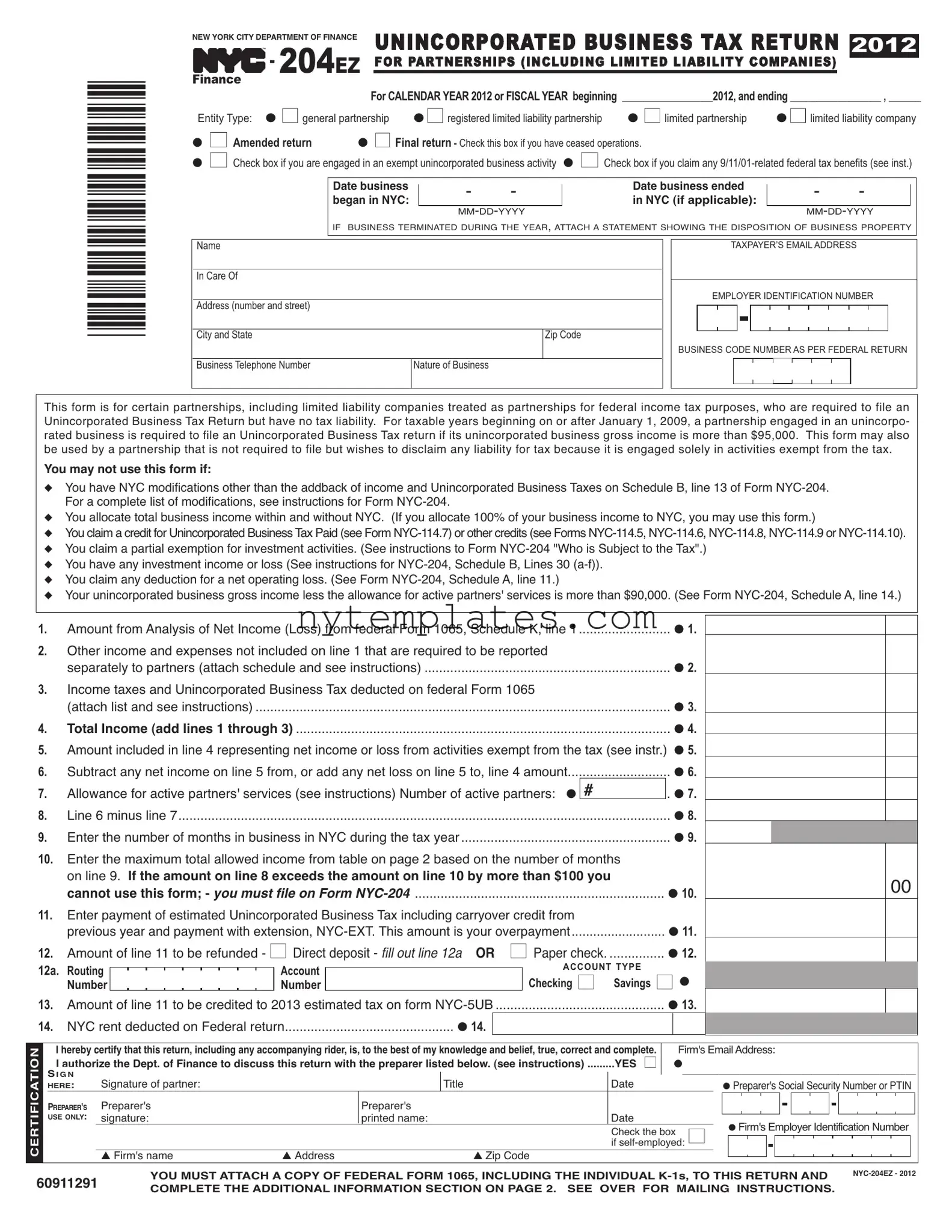 Fillable Nyc 204Ez Form in PDF