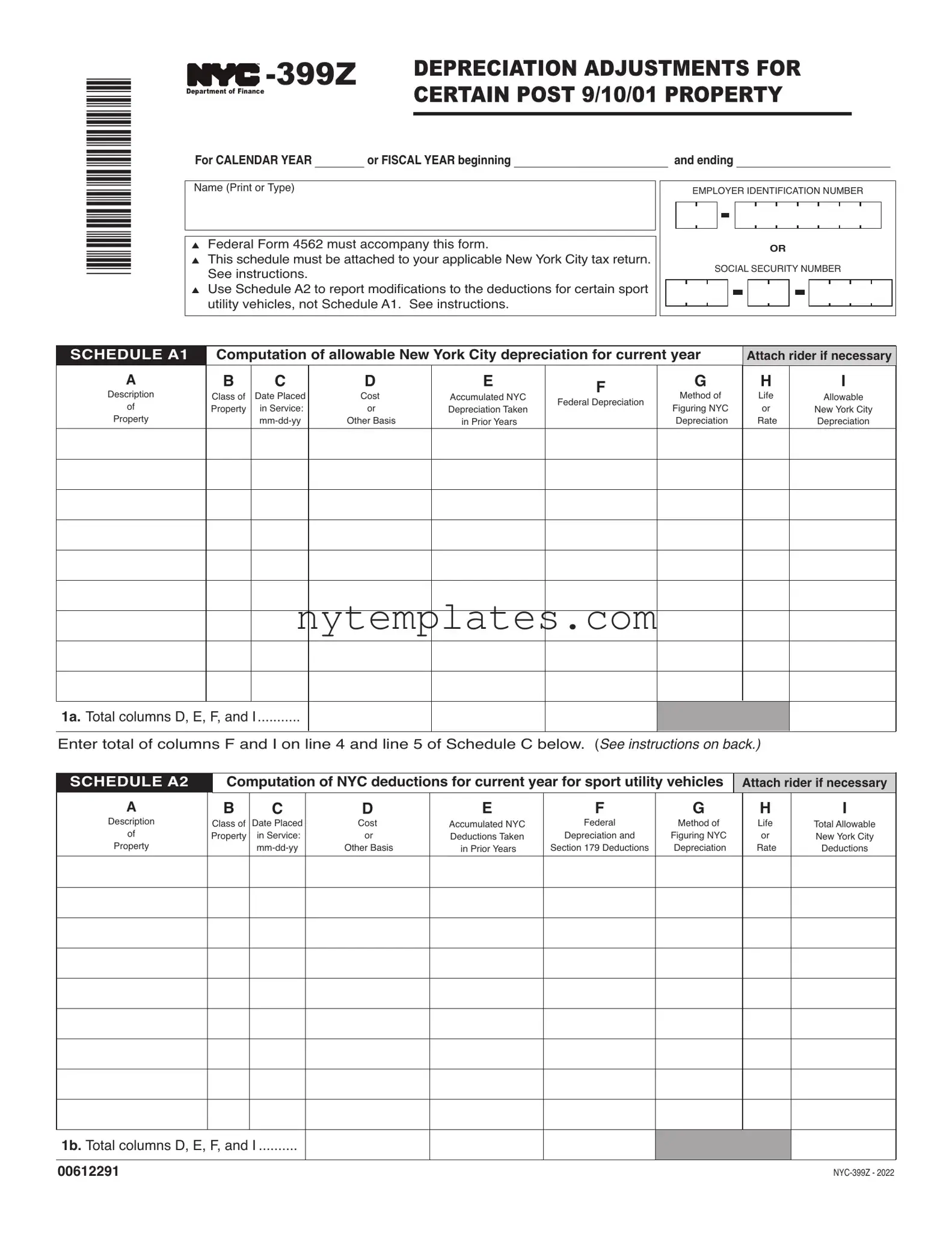 Fillable Nyc 399Z Form in PDF