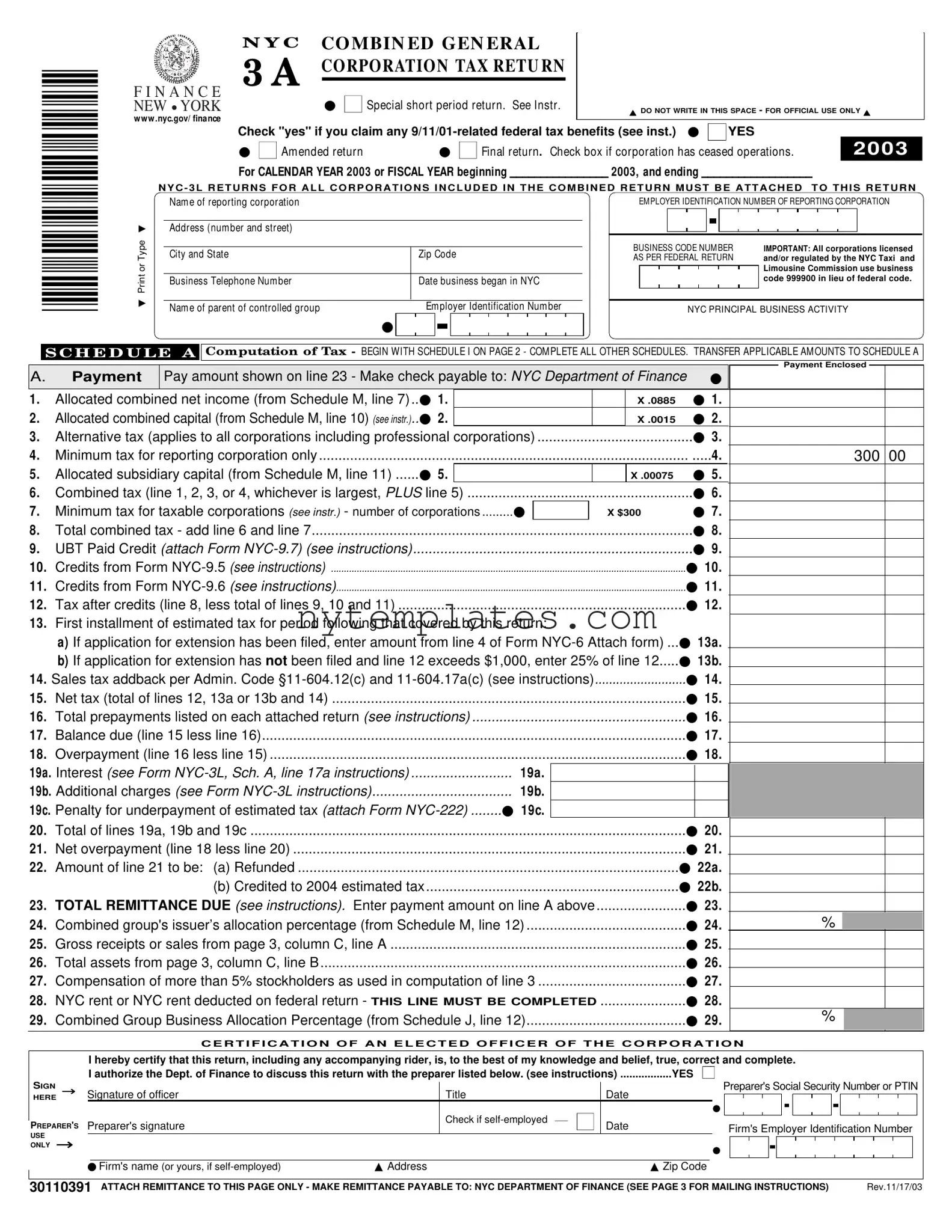 Fillable Nyc 3A Form in PDF