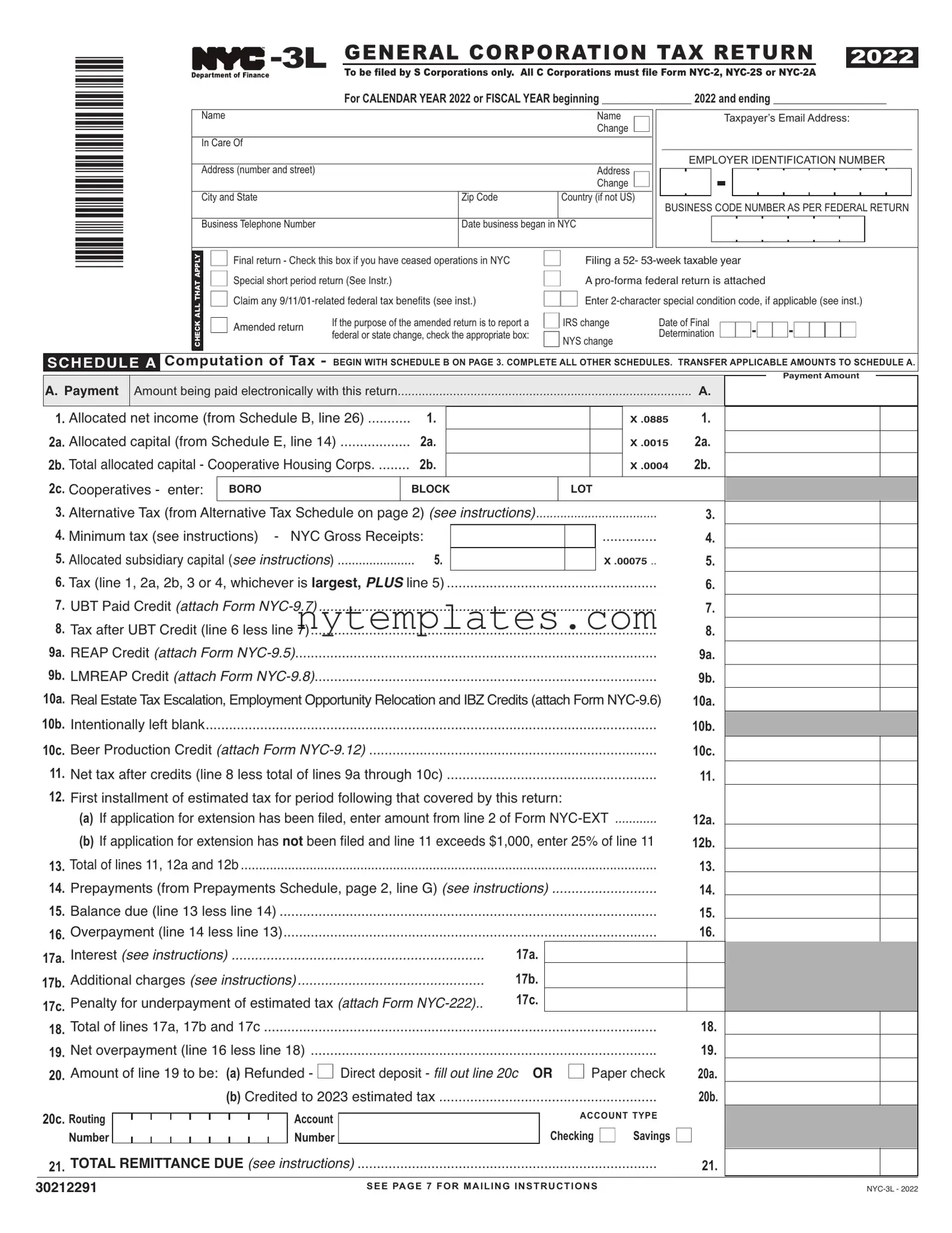 Fillable Nyc 3L Form in PDF