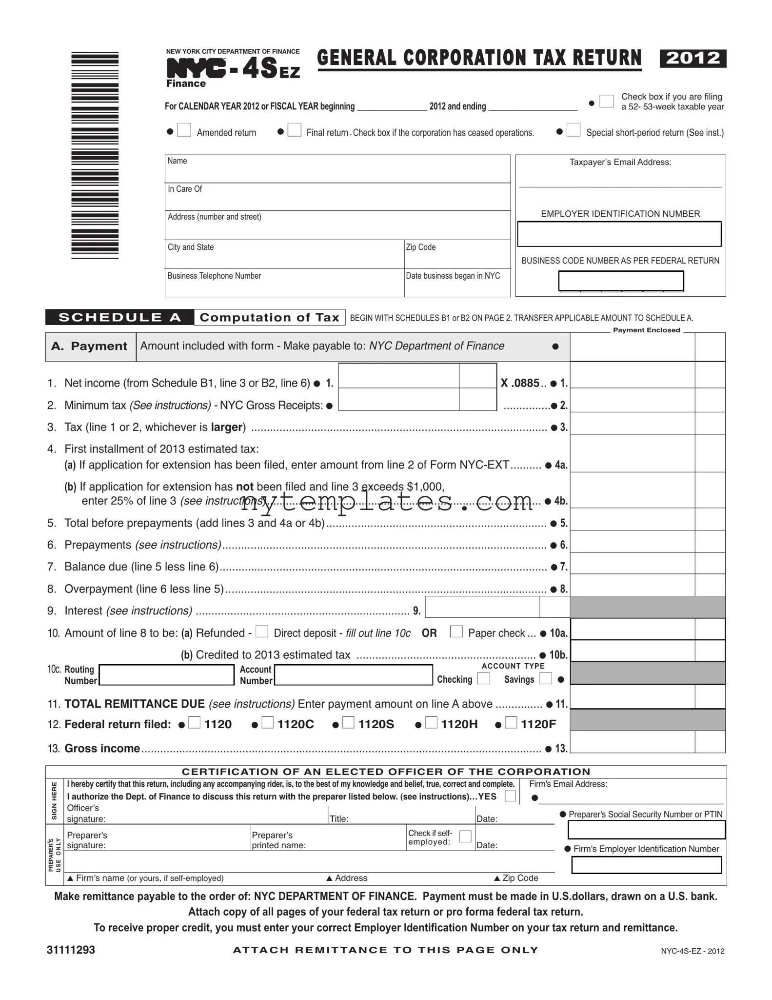 Fillable Nyc 4S Ez Form in PDF