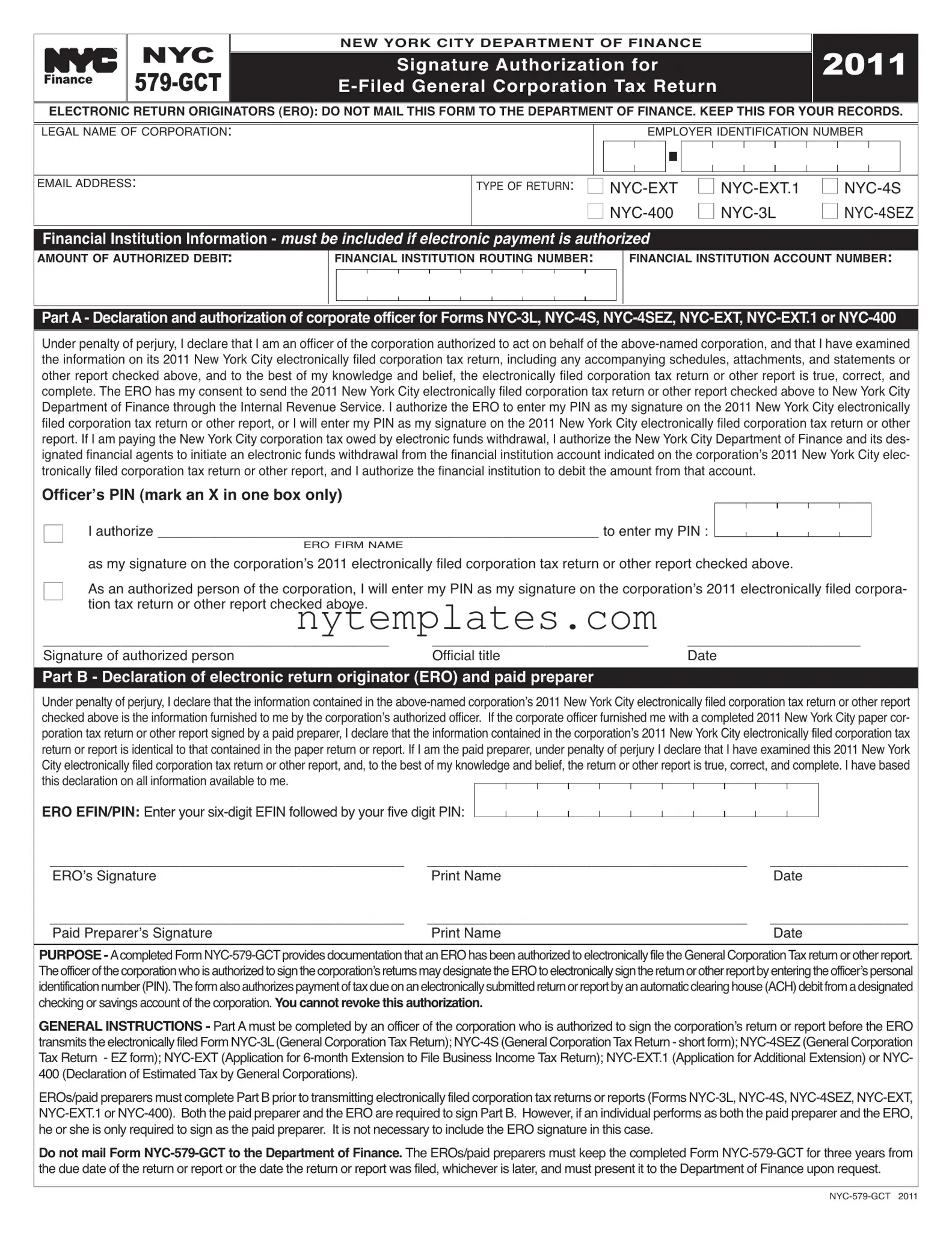 Fillable Nyc 579 Gct Form in PDF