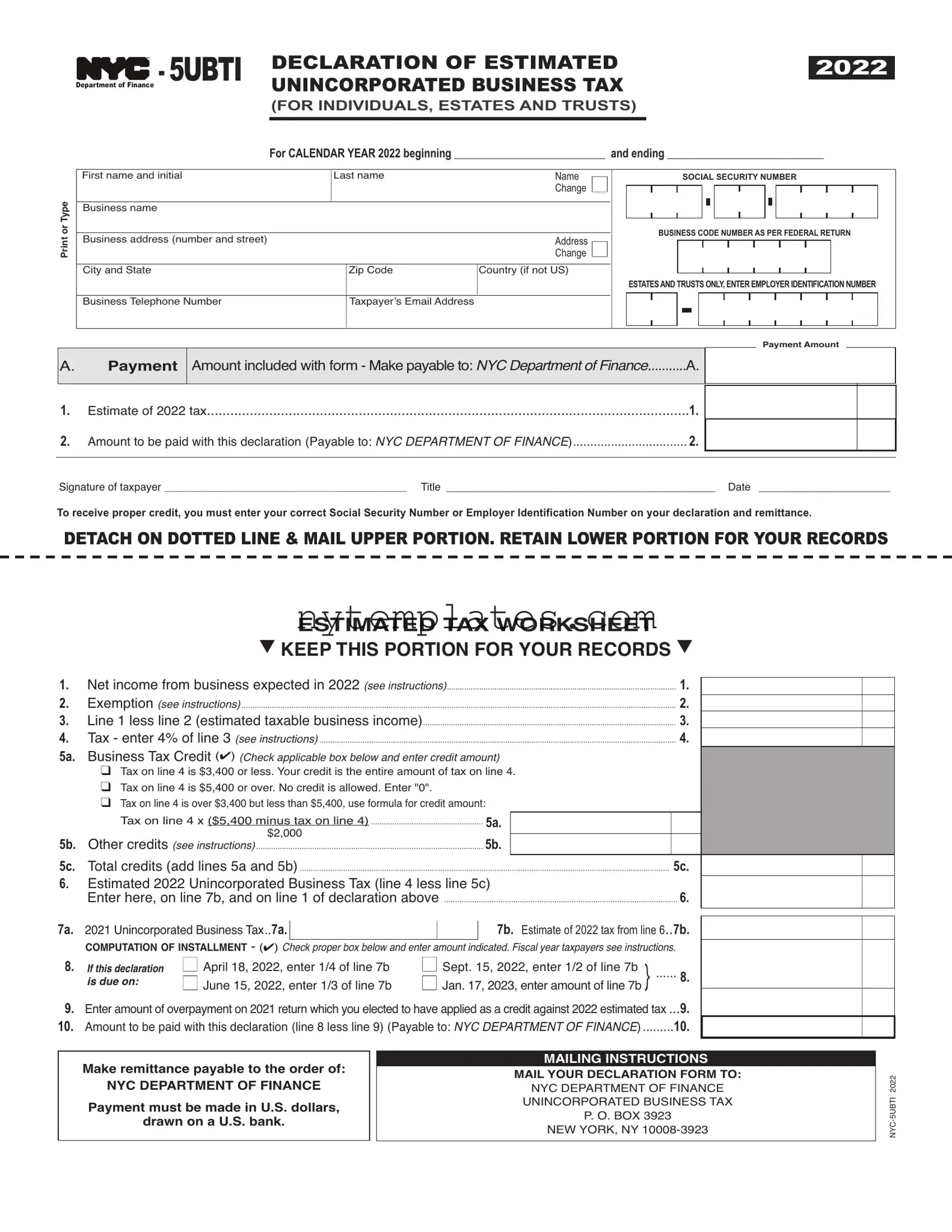 Fillable Nyc 5Ubti Form in PDF