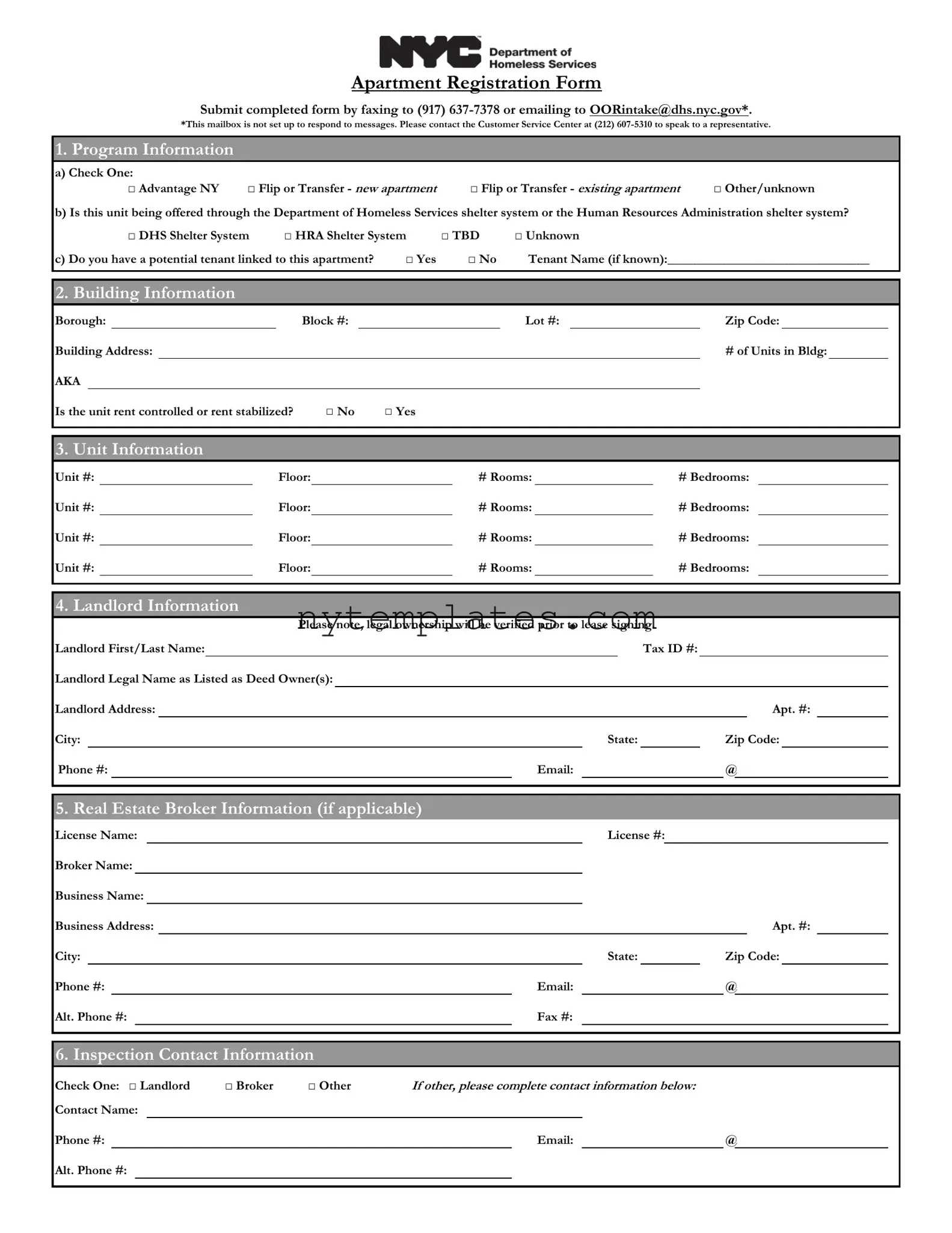 Fillable Nyc Apartment Registration Form in PDF