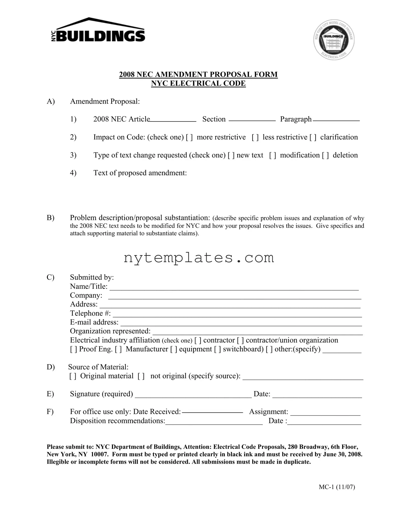 Fillable Nyc Buildings Mc 1 Form in PDF