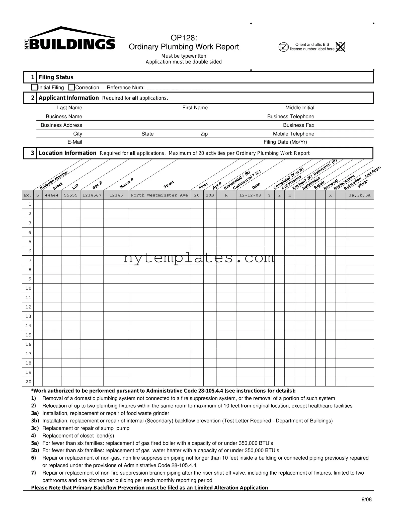 Fillable Nyc Buildings Op128 Form in PDF