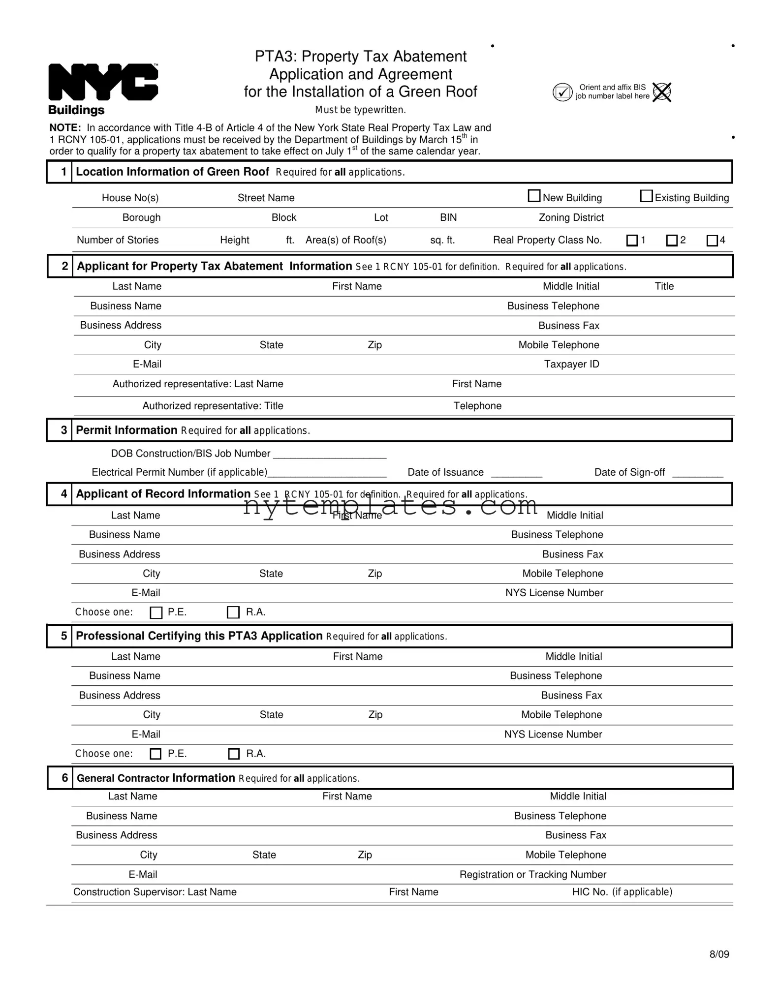 Fillable Nyc Buildings Pta3 Form in PDF