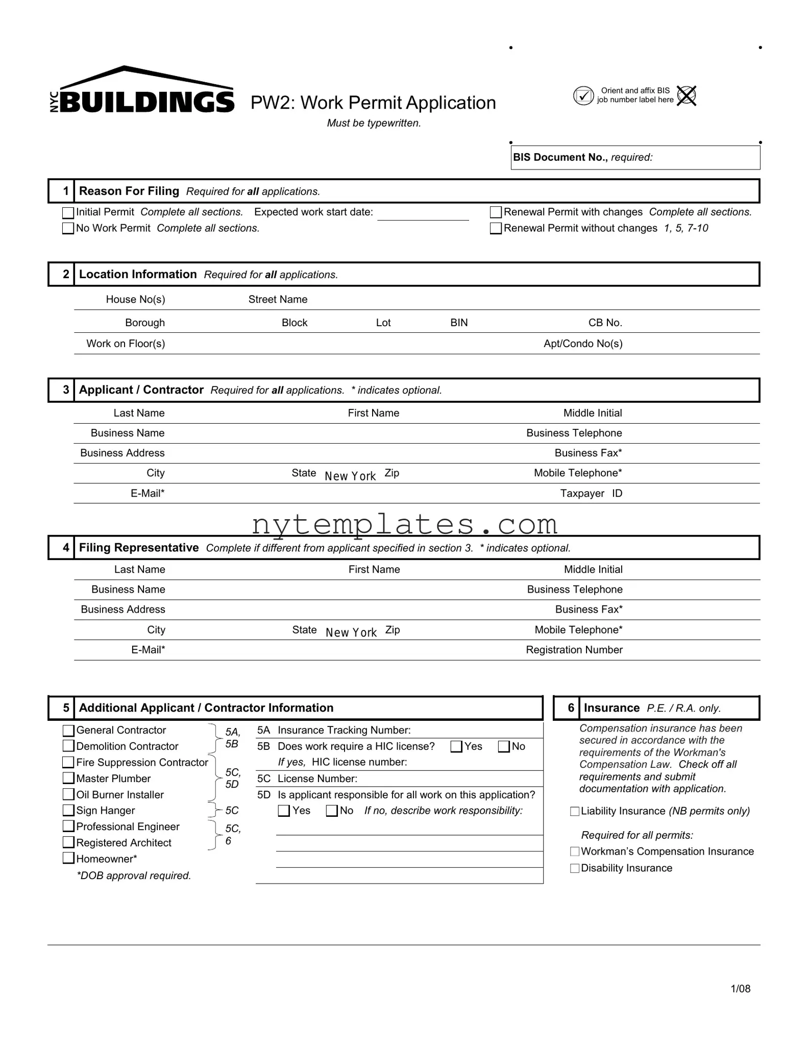 Fillable Nyc Buildings Pw2 Form in PDF