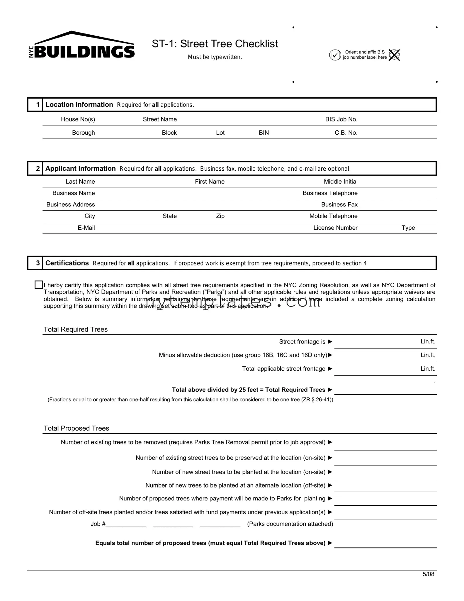 Fillable Nyc Buildings St 1 Form in PDF