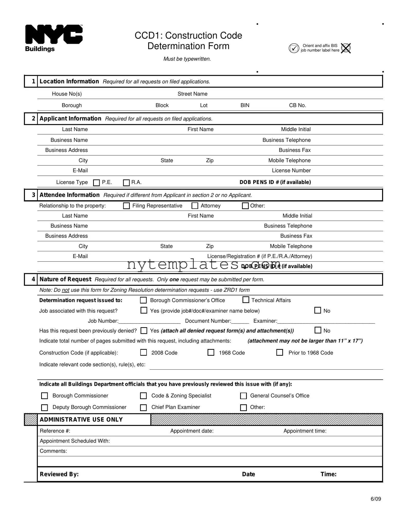 Fillable Nyc Ccd1 Form in PDF
